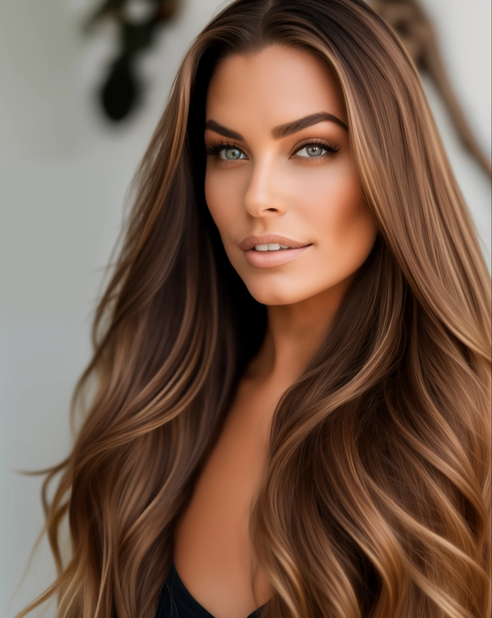 mulher arafed com longos cabelos castanhos e um top preto, foto de uma linda mulher, morena com cabelos tingidos de loiro, linda modelo feminina, retrato de uma bela modelo, cabelos longos de cor castanha, mulher bonita com cabelo comprido, long flowing brown hair, 2 modelo feminino de 4 anos, Julia Sardenha, cabelo moreno longo e ondulado, Retrato de Sofia Vergara