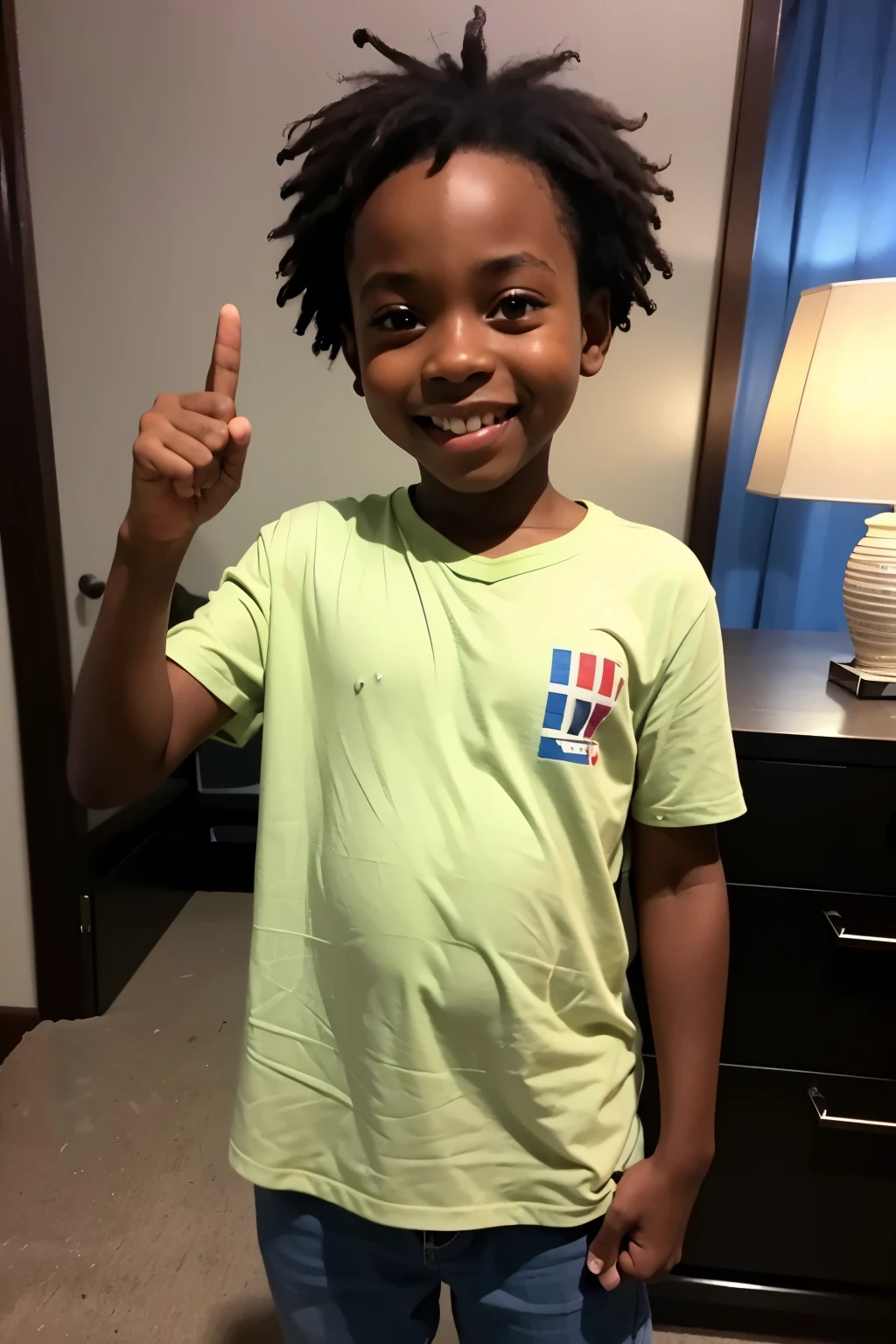 happy boy, 8 , african, standing up, pointing at his own chest