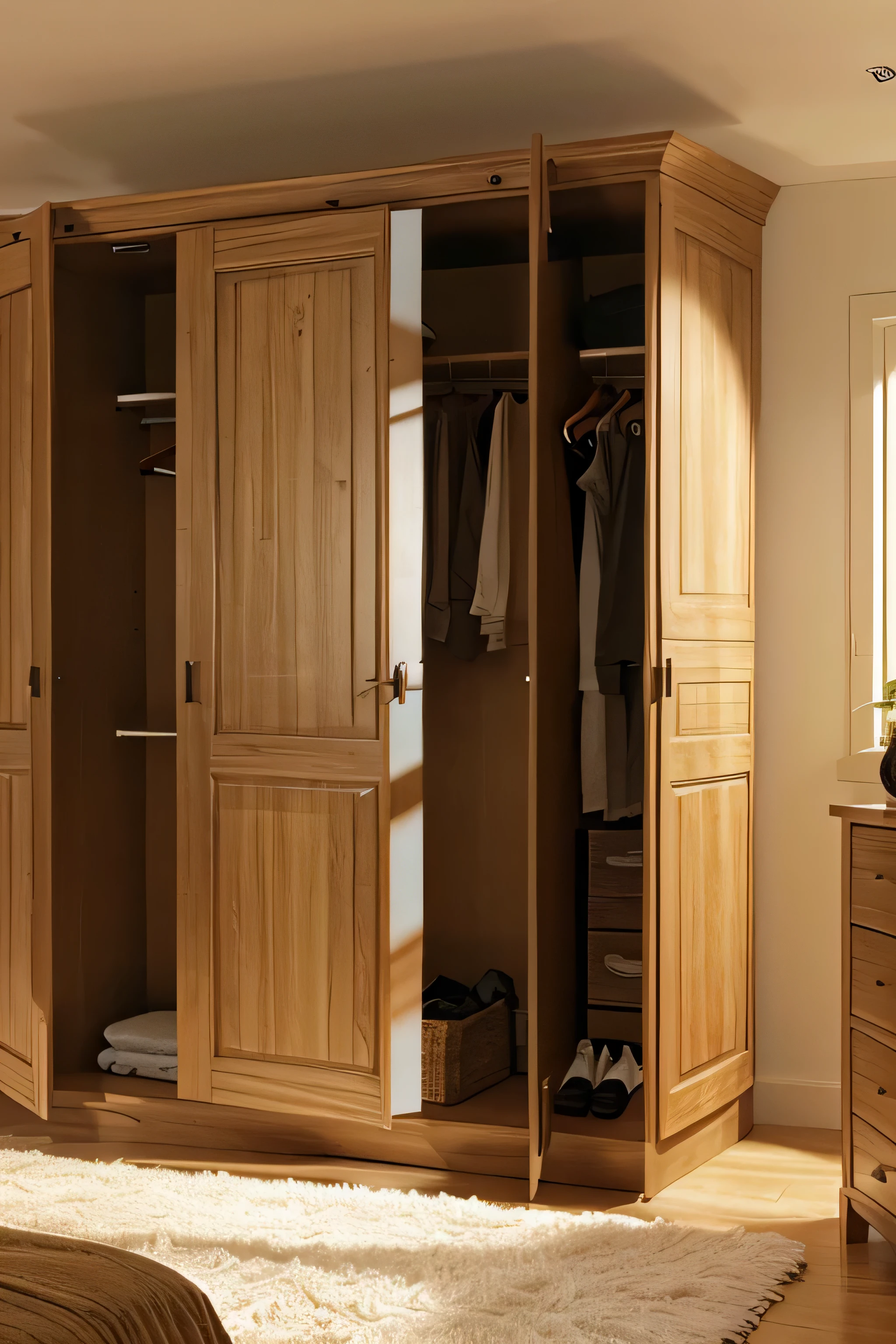 a very large wardrobe with several doors, the photo taken of this wardrobe is from the front