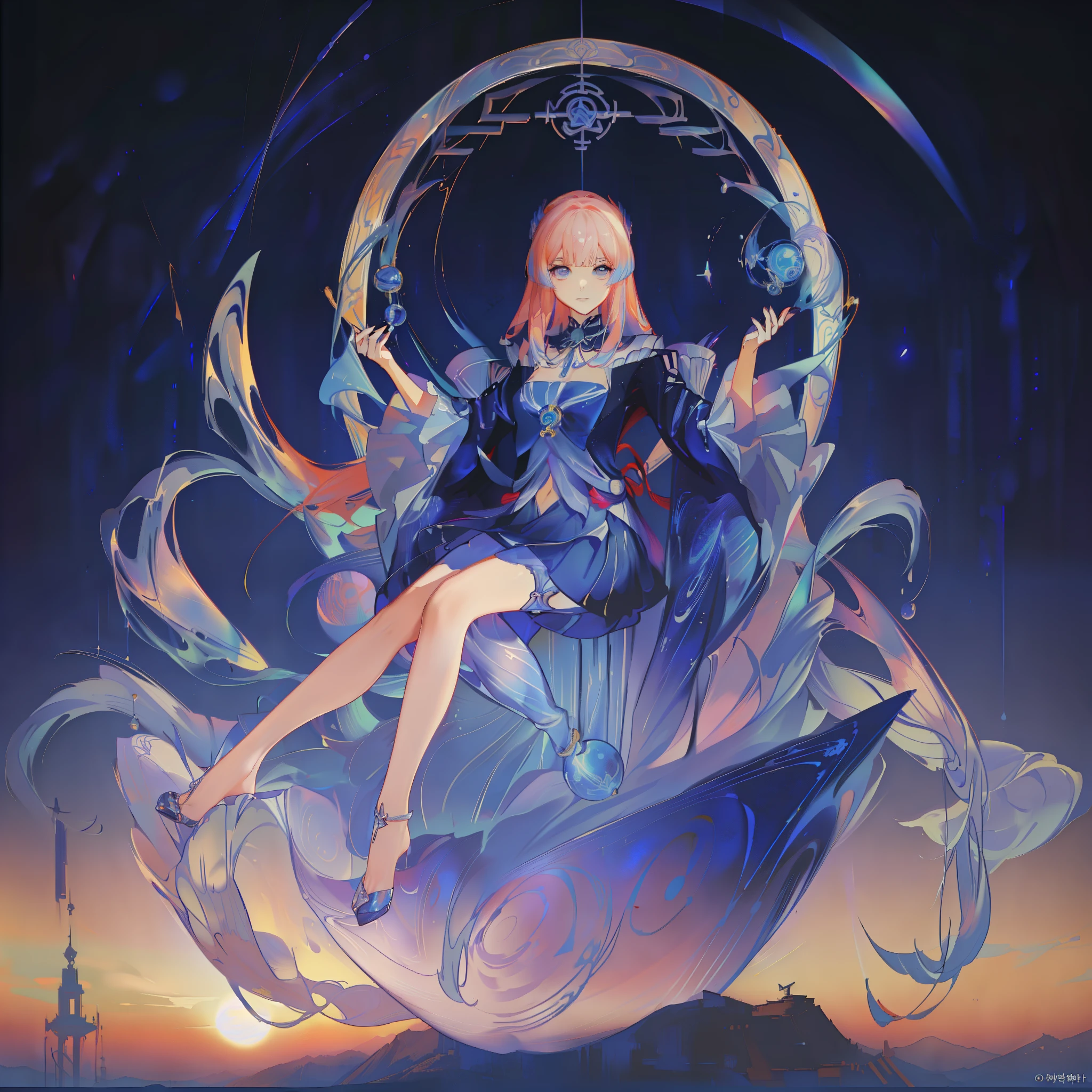A close-up of a card，There&#39;s a woman in a skirt on it, anime art nouveau cosmic display, greek goddess aphrodite, tarot cards对称图, jellyfish priestess, anime art nouveau, [ tarot cards ]!!!!!, goddess of space and time, tarot cards design, Korean Art Nouveau Animation, High priestess, /!\ witch
