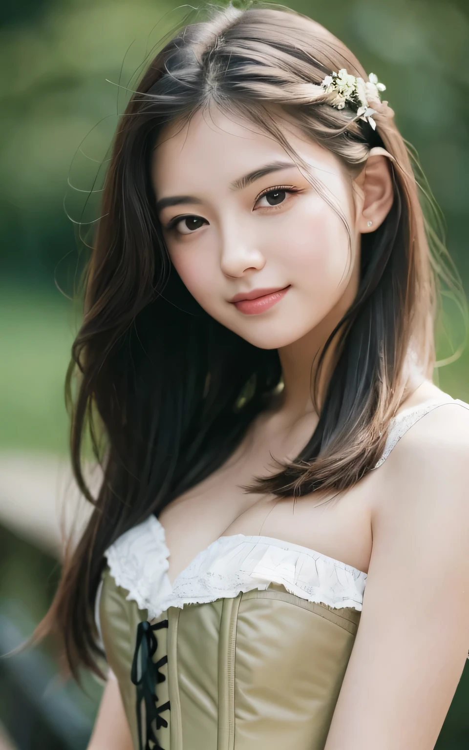 A woman in a corset posing for a picture - SeaArt AI