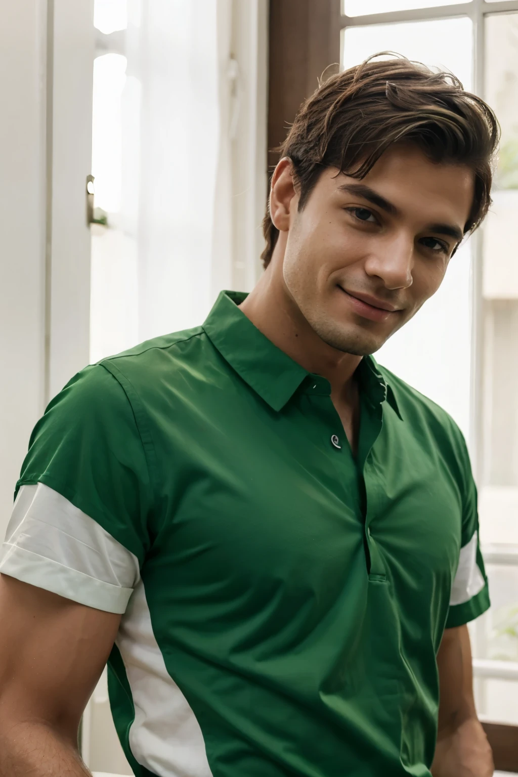 homens com camisa verde felizes