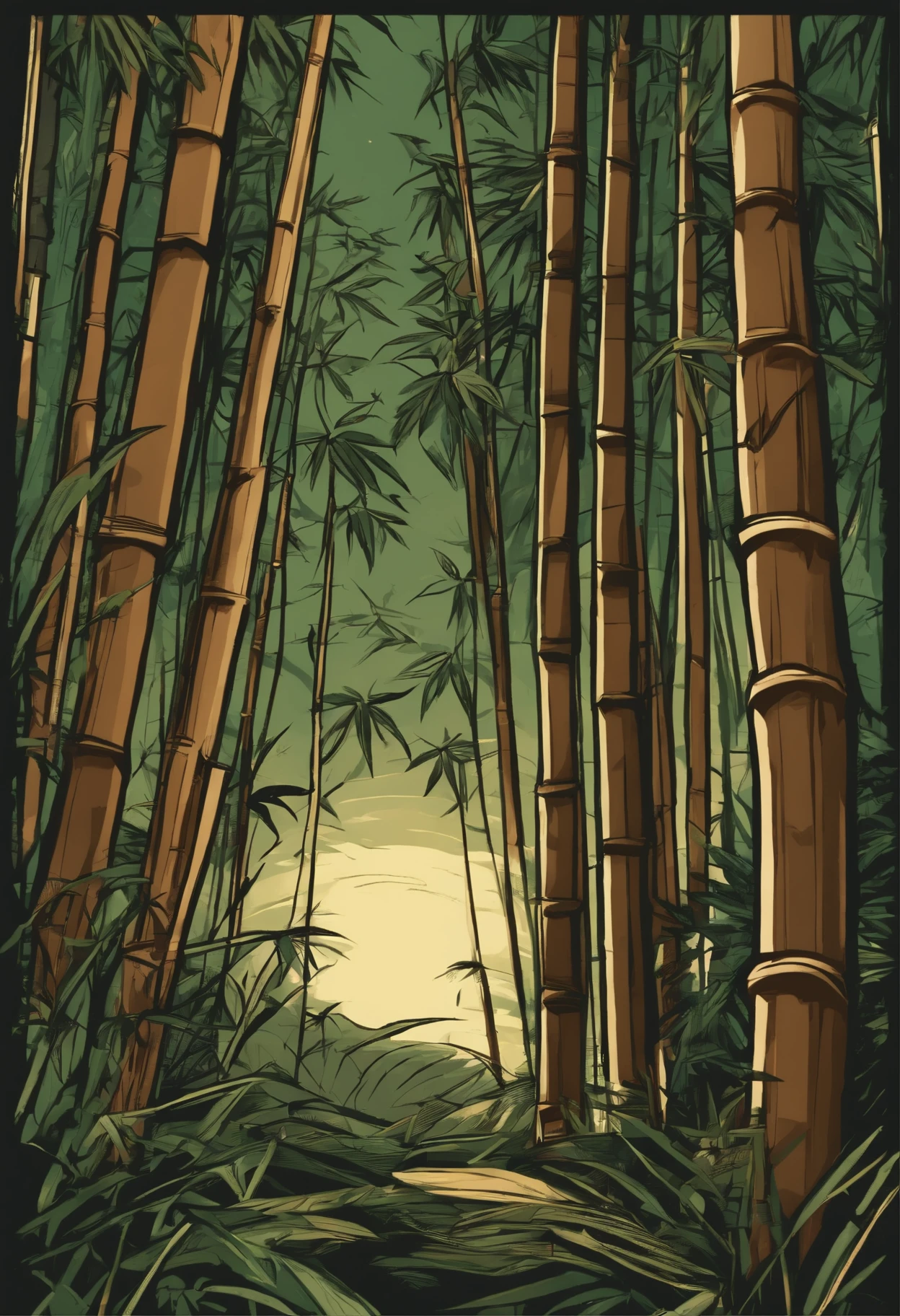 /imagine prompt: bamboo tree illustration for a sticker with a transparent background, in bold outline style, jagged edges, trashcore, light shading --v 5.2