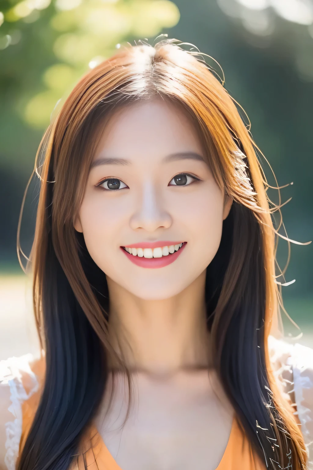 highest quality。８K-Picture。random、young gravure idol。Beautiful Women in perfect style。she&#39;She&#39;s thin but her breasts are big。The attraction of the gap。slim abs。silver hair。(big breasts：1.4)。cute eyes。double eyelid。length, wavy hair。Very delicately drawn face。perfect style。Orange Sleeveless Dress、Orange clothes:1.5、orange high neck dress:1.5、orange dress:1.5)Filming Locations。(The fate of gravure idols、big breasts：1.4)。Subtle smile or shyness。Filming Locations。(The fate of gravure idols、big breasts：1.4)。Subtle smile or shyness。