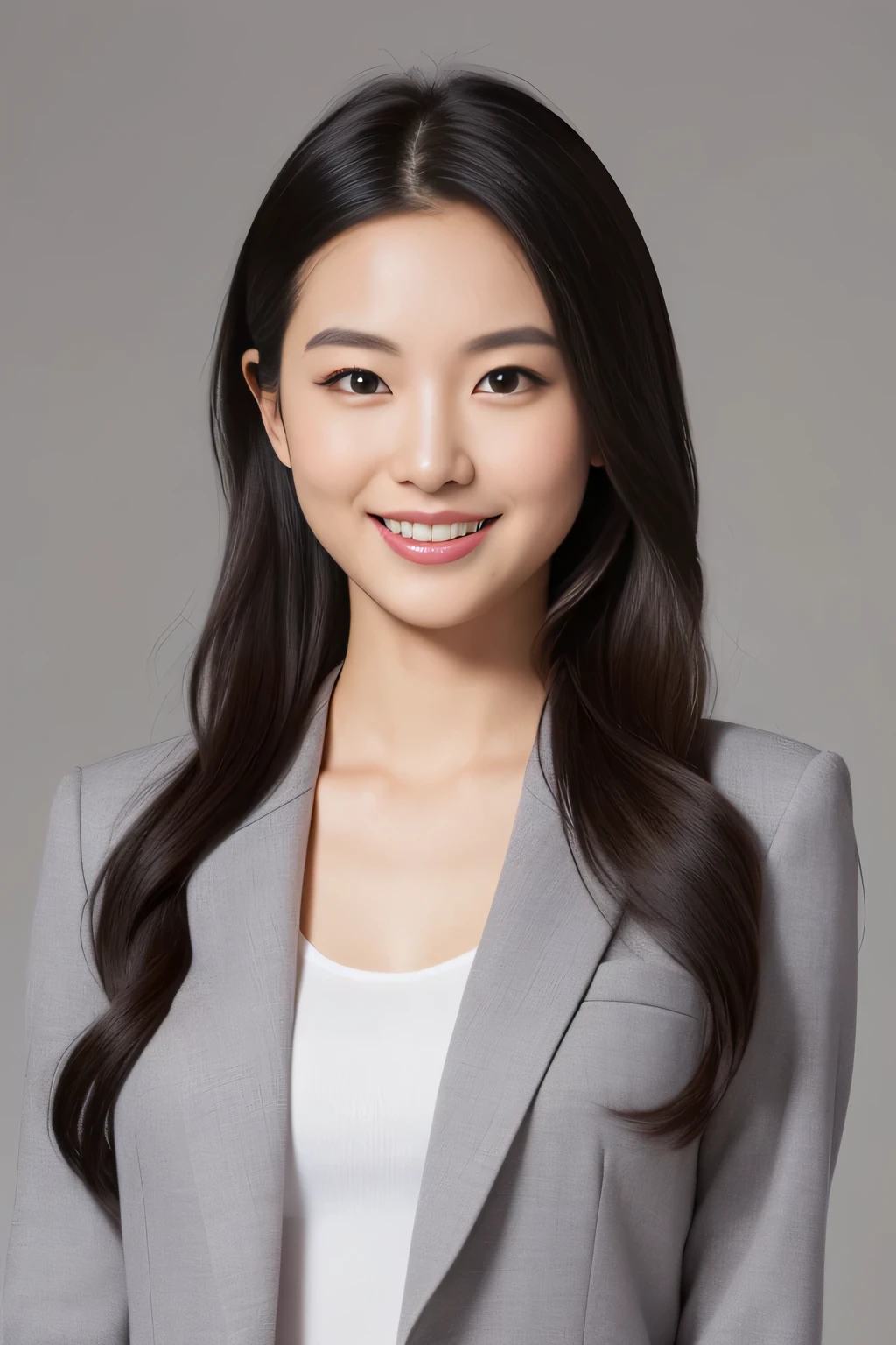 The face is a hostess、Please wear a jacket suit、high quality、surreal、healthy、smile、Perfect slender figure、beauty of japan、beautiful eyes、perfect face、beautiful skin、white background