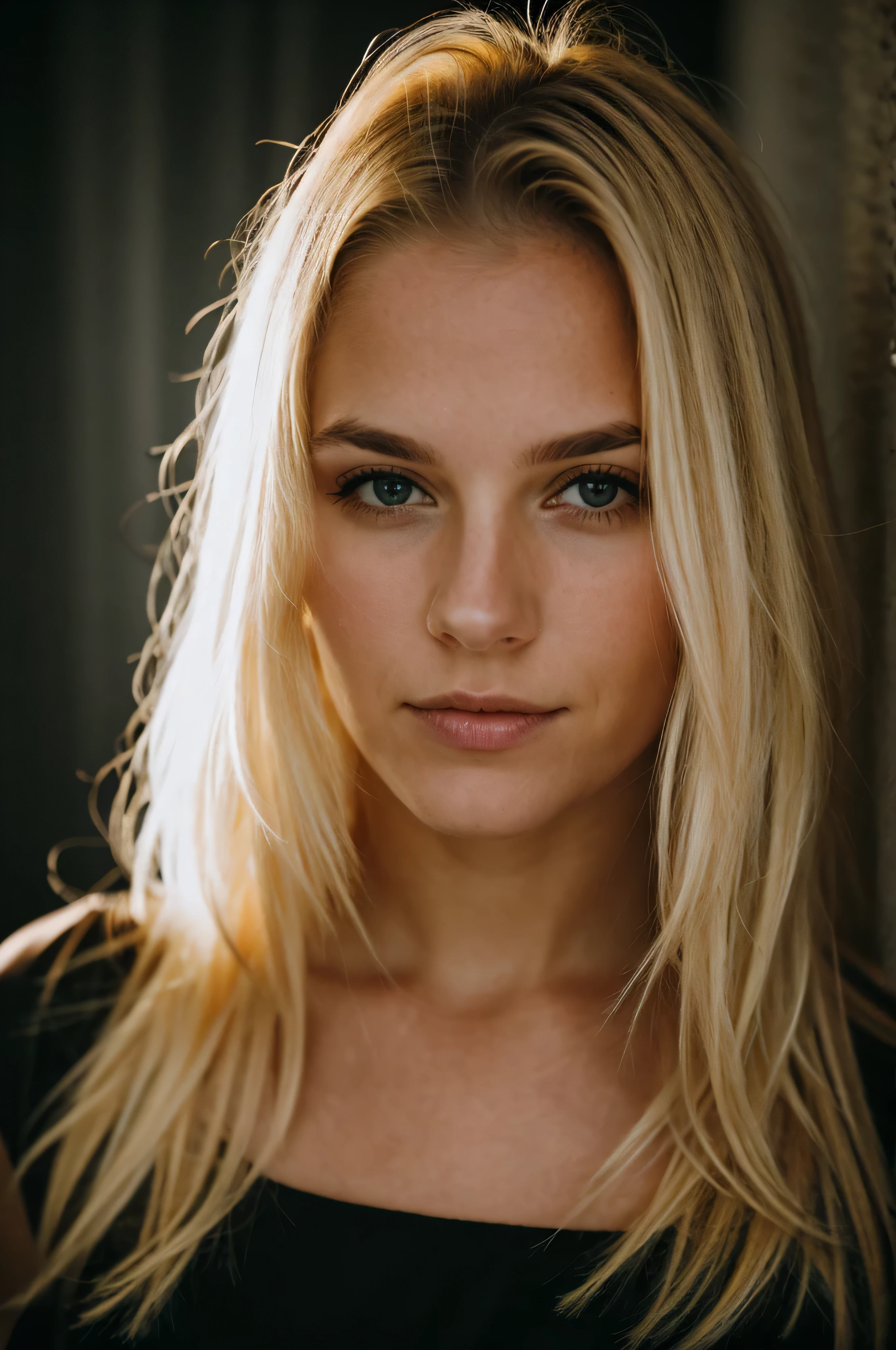 super cute blond woman in a dark theme