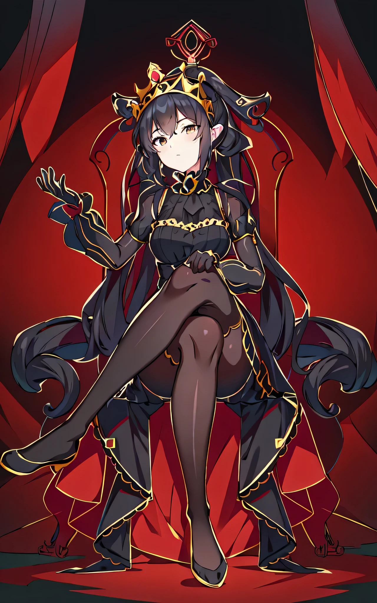 Picture of woman wearing crown and sitting on throne, thick line art, thick black line art, line art, clean line art, perfect line art, bold line art, simple line art, line art!!, intense line art, thick line art, heavy line art, sitting on her throne, royal elegant pose, clean anime outlines