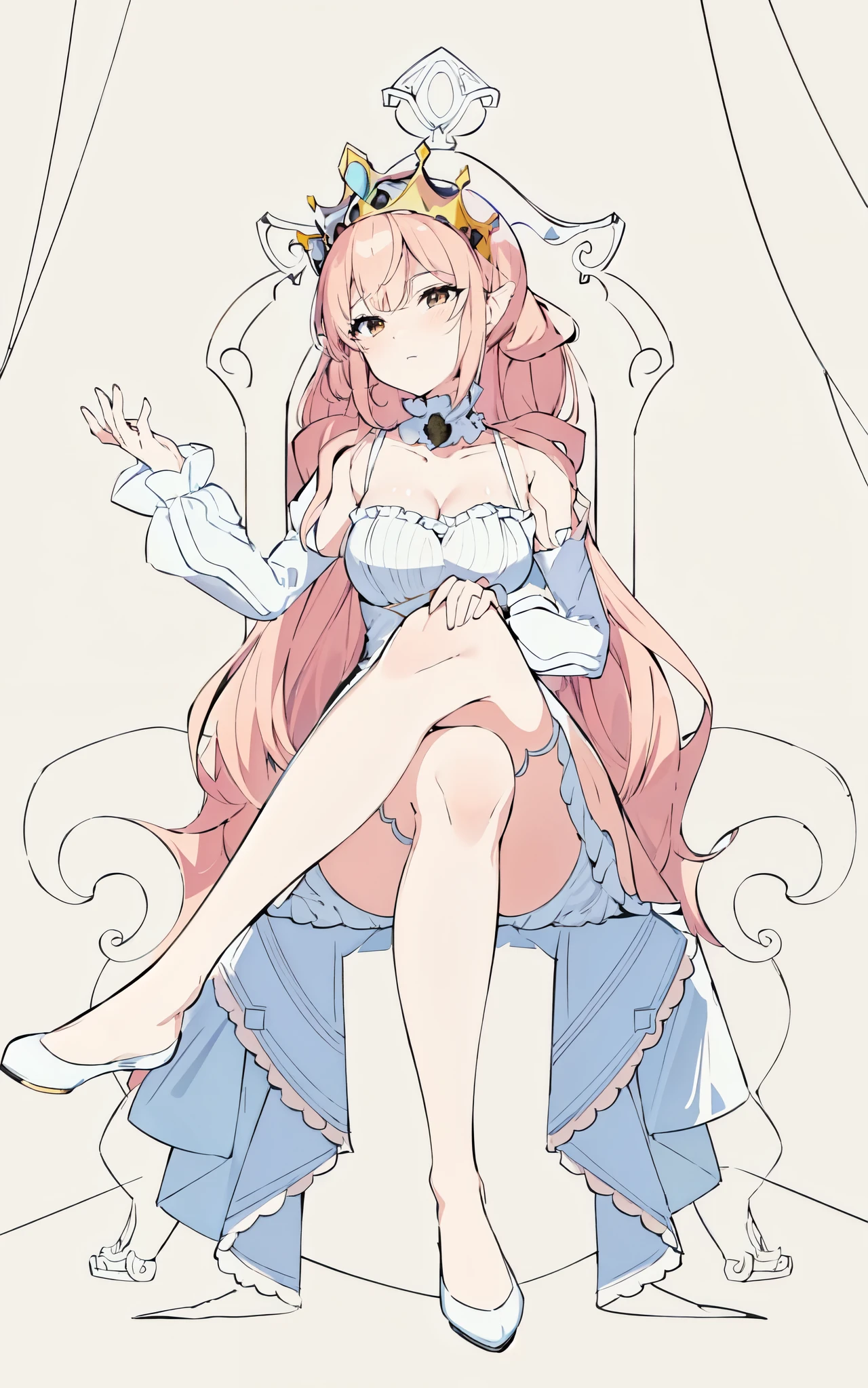 A picture of a woman wearing a crown and sitting on a throne, thick line art, thick black line art, line art, clean line art, perfect line art, bold line art, simple line art, line art!!, intense line art, thick line art, heavy line art, sitting on her throne, royal elegant pose, clean anime outlines