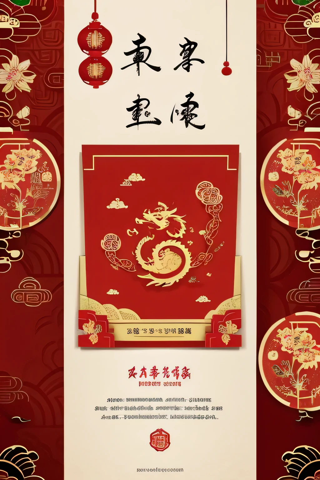 Chinese Lunar New Year blessing poster, dragon, spring couplets and red envelope characters replaced by children