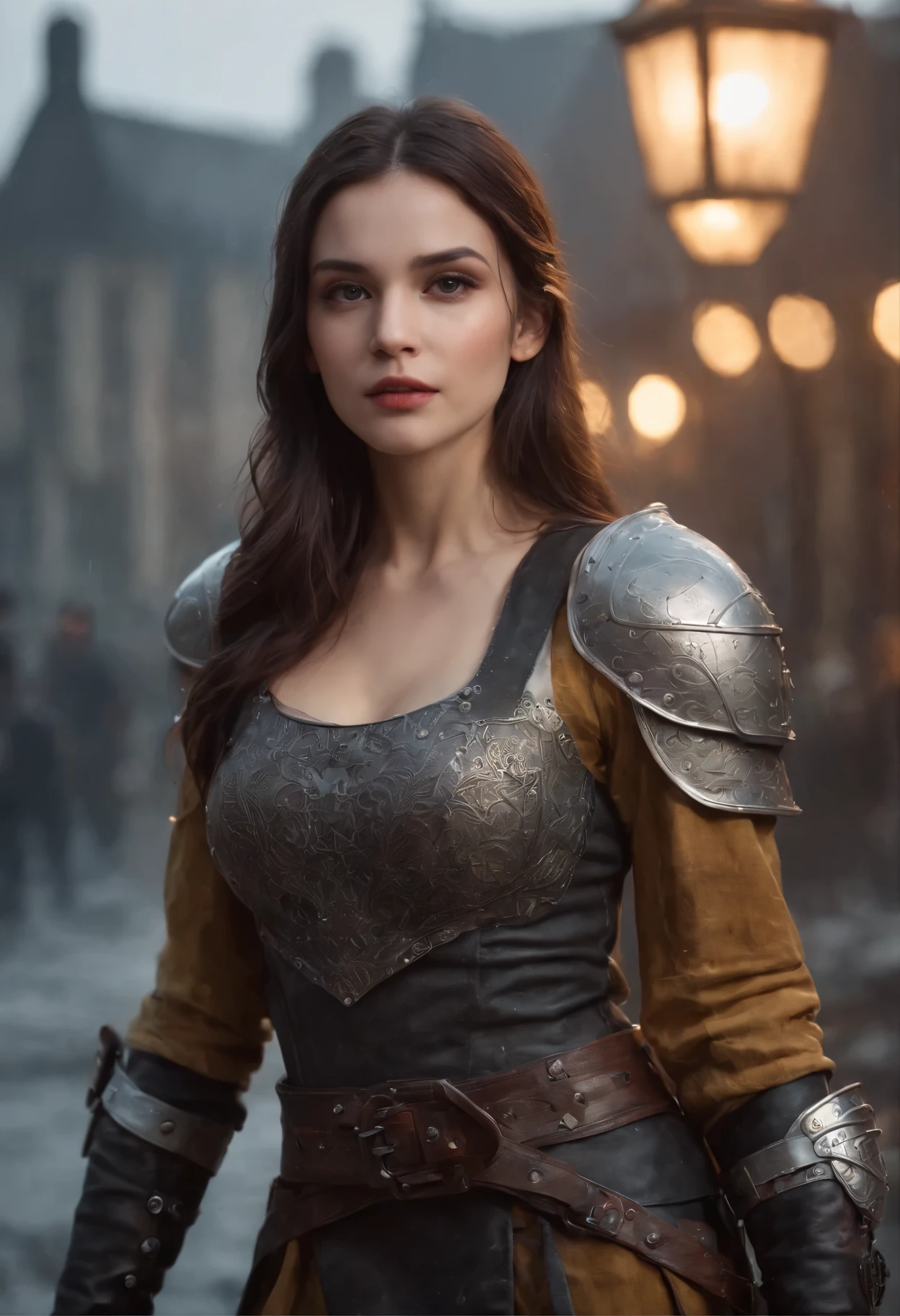19 year old young woman,Fair skin,long black hair,Burst breast figure,Dragon Constellation Saint,Transparent Magic Armor,looking at the city,Medieval city background at night,full moon,HD Dannart same prompt word copy stormtrooper CIBORG punk,In a medieval scene,best quality,4K,8k,high resolution,masterpiece:1.2, Super detailed, actual:1.37, human development report,ultra high definition,studio lighting,Ultra-fine painting,sharp focus,Physically based rendering,extremely detailed description,professional,bright colors,Bokeh,portrait,Gritty steampunk aesthetic,neon lights,Magical environment,Transparent texture,Smoke and fog effects, dynamic poses,Full of action scenes, dystopian cityscape,Magic equipment,Luminous mask, post apocalyptic atmosphere, Strong and futuristic atmosphere, Monochromatic palette with pops of bright colors, dramatic shadows, electric sparks, It's raining heavily, Thunder and lightning illuminated the scene, Eroded and decaying buildings, The fusion of future technology and organic elements, Enhance body modification, Chaotic and dirty environment.