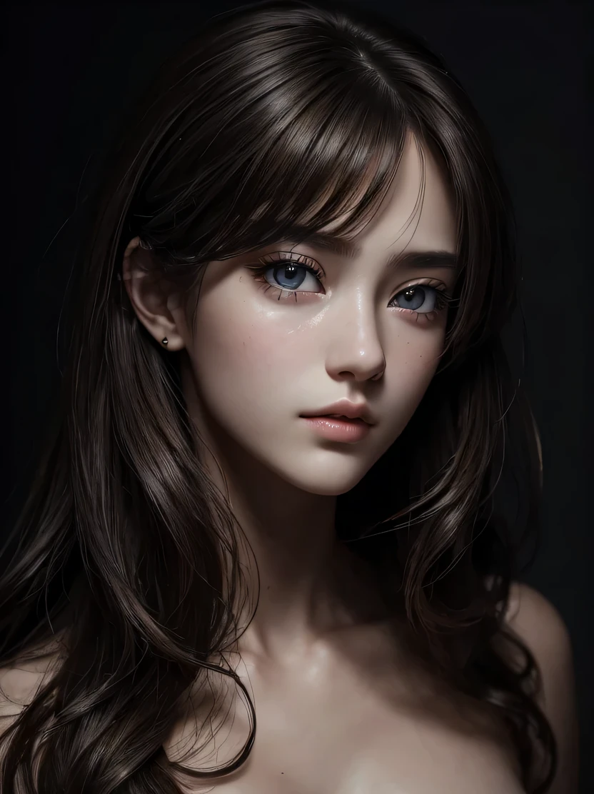 ((masterpiece、highest quality、genuine、Super detailed、High resolution、photogenuineistic、sharp focus、cinematic lighting))、1 girl、bust shot、High brightness、high contrast、face light、receive light from the front of the face、Photogenuineistic portrait of stunningly beautiful woman、extremely detailed light hazel eyes、詳細な対称的でgenuineな顔、Highly detailed natural texture、messy hair、rich colors、超genuineなテクスチャ、looking at the viewer