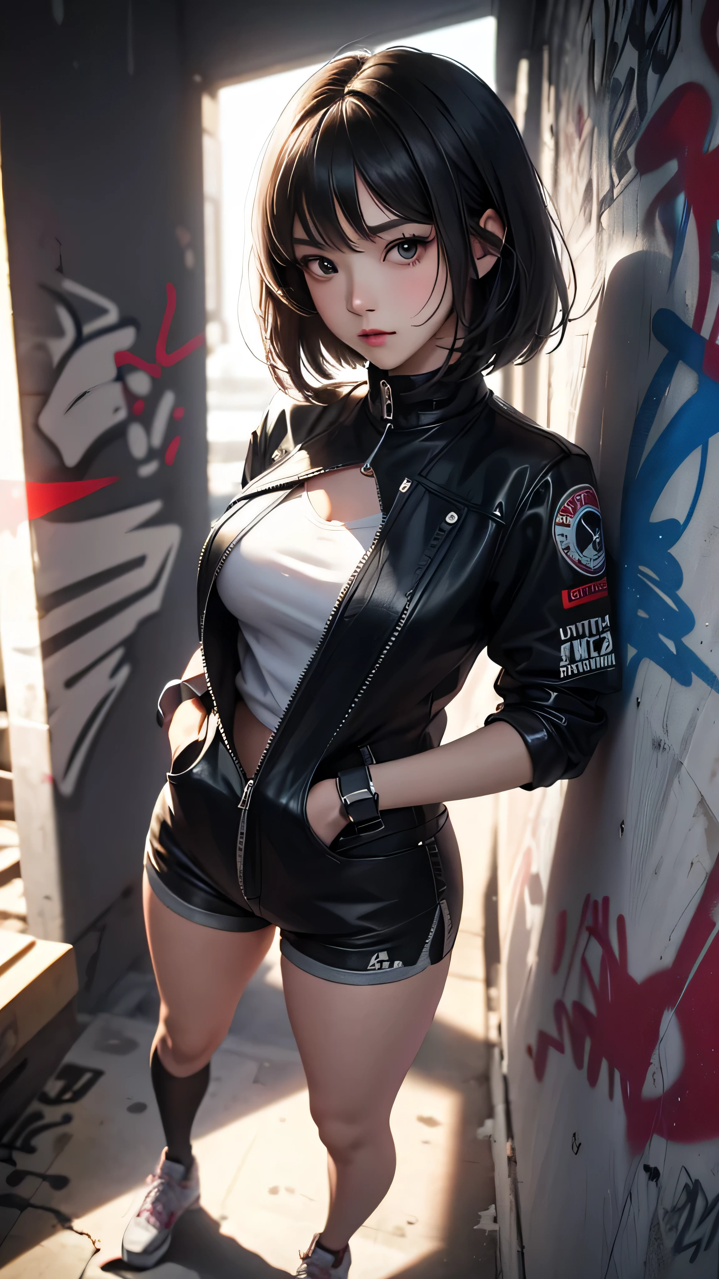 独奏，Super beautiful woman，Precise perfect curves，Define thick thigh cybernetics，Short sleeved coat，Hot shorts