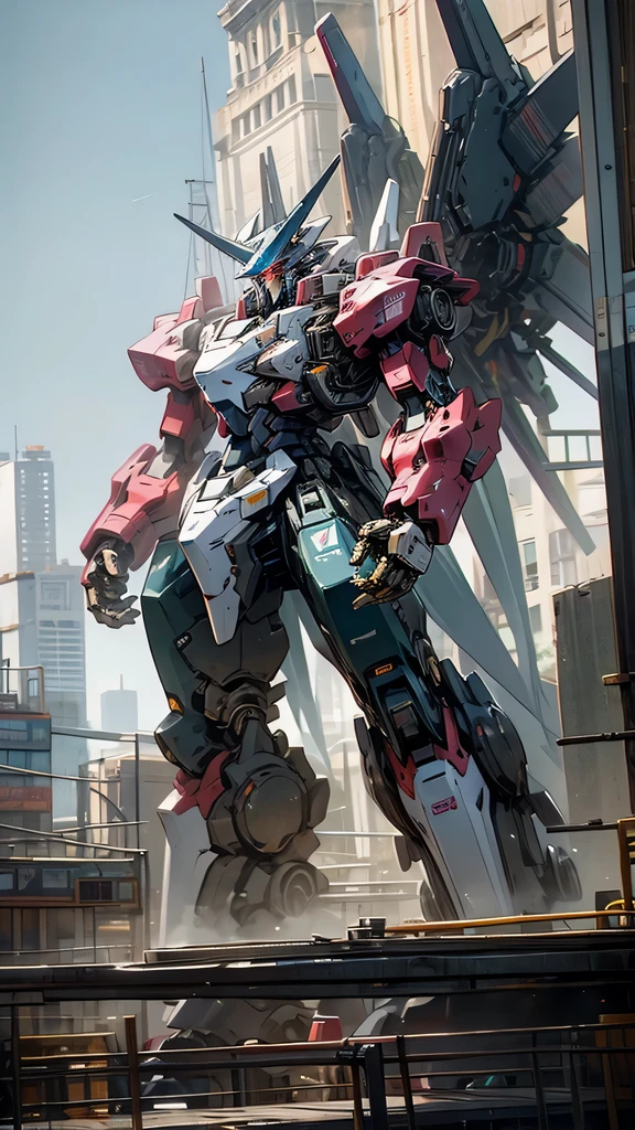 Handsome mecha background high-rise buildings