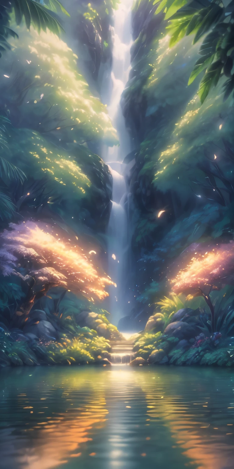 masterpiece, highest quality, (Highly detailed CG integrated 8k wallpaper), (highest quality), (best illustrations), (best shades), glowing elf, and a glowing deer, In the pool Drinking water, nature元素 in the forest theme. Mysterious Forest, beautiful forest, nature, surrounded by flowers, delicate leaf and branch angle surrounded by fire Fly (nature元素), (Jungle theme), (leaf), (branch angle), (fire Fly), (particle effects) wait. 3D , octane rendering, ray tracing, Super detailed--v6