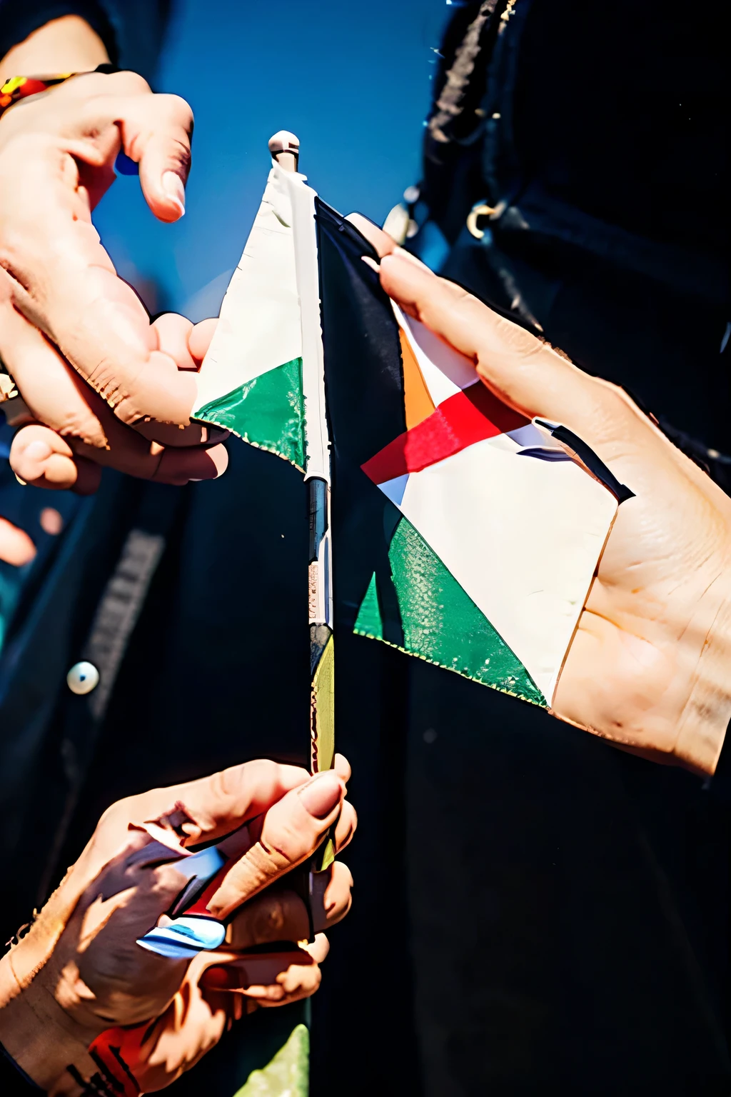 REALISTIC POSTER HAND WAVING THE PALESTINE FLAG
WITH A BROWN BACKGROUND AND BLACK LIST ON THE EDGE WITH 4 DIMENSIONS