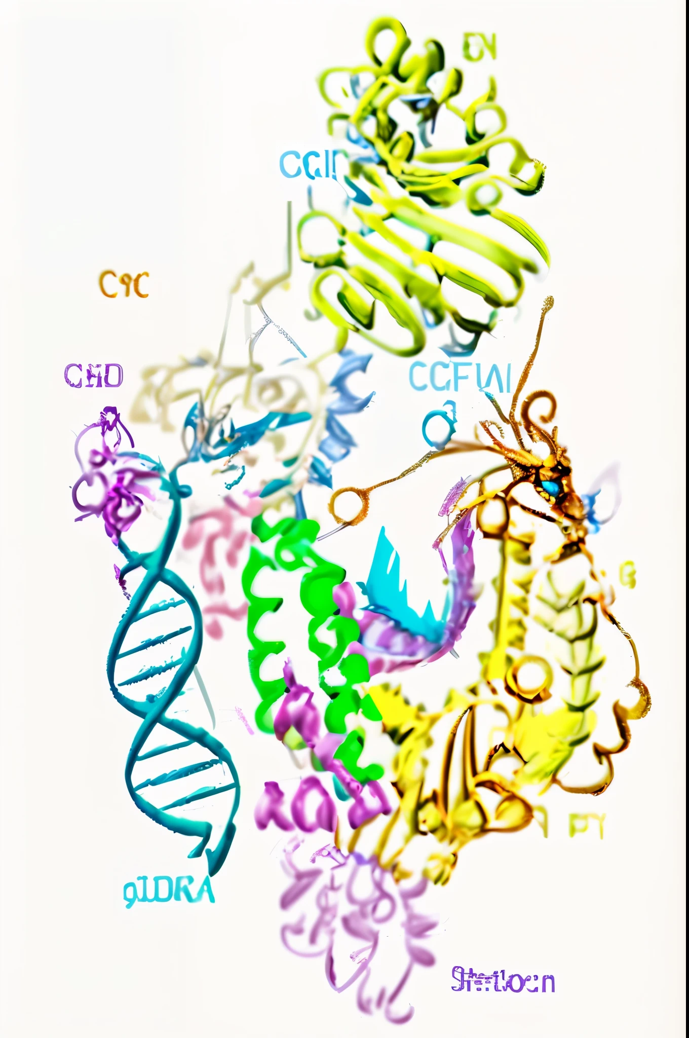 Close-up of protein structure diagram, Transform the content in the picture into a Chinese dragon