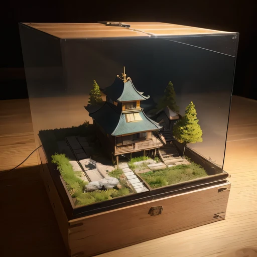 small realistic model, (bifurcation, original photo, best quality, masterpiece:1.4),Steampunk Cyberpunk 1916 Mars Canyon,(Cyberpunk light:1.3),on the table,horizon (related to land),(in a small nature box:1.3),Isometric, small nature, landscape on foundation,landscape,Distant focus（（Mars Canyon Background））
