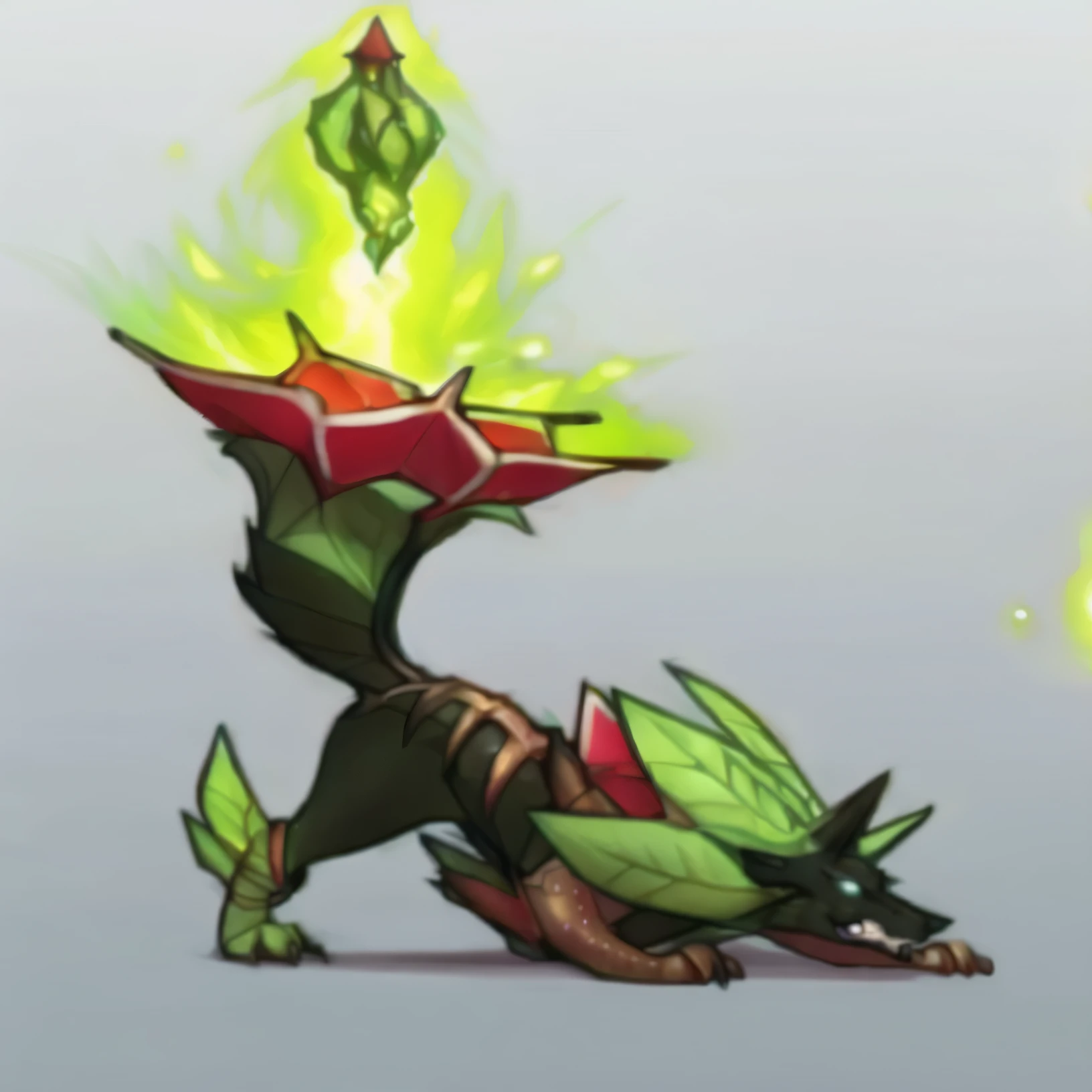 a cartoon of a very cute dragon with a big green leaf, dragon our species, fusion of species, a Monstruo vegetal, Orco fusionado con enredaderas, vegetal dragon cyborg, Pokémon Conceptual Mystery, spiritual fantasy concept art, Creature design, Arte conceptual de Dota 2, Monstruo vegetal, Concept art of fantasy creatures, arte conceptual de juegos antidisturbios, full body dragon concept, dragon den art