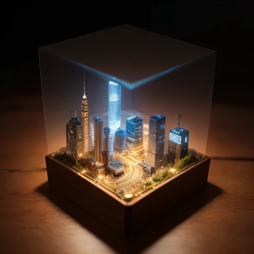 small realistic model, (bifurcation, original photo, best quality, masterpiece:1.4),Steampunk Cyberpunk 3916,(Cyberpunk light:1.3),on the table,horizon (related to land),(in a small nature box:1.3),Isometric, small nature, landscape on foundation,landscape,Distant focus((Lunar soil background))