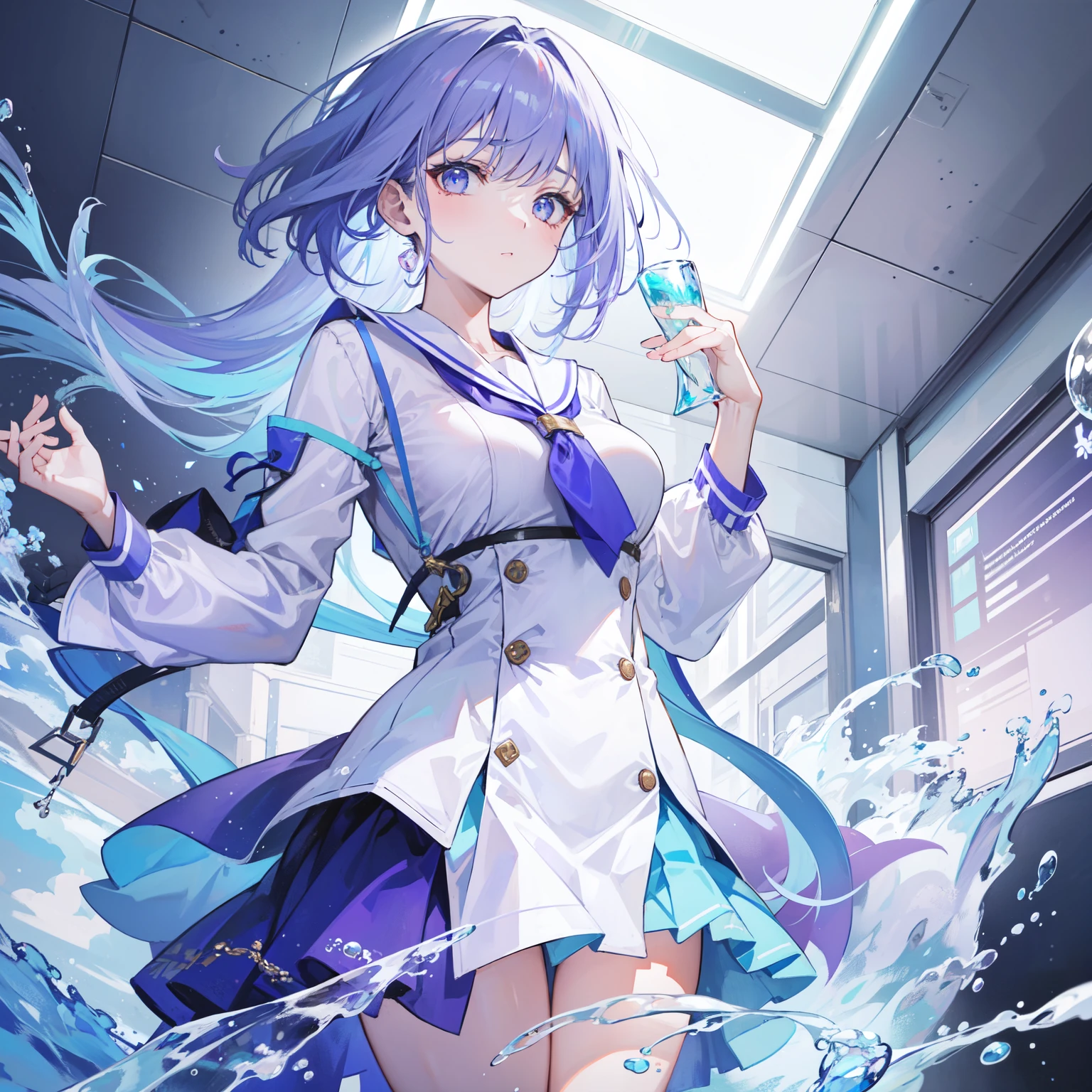 light purple blue hair,crystal clear teacher,Beautiful female teacher,fresh feeling