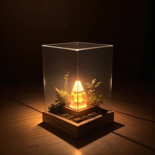 small realistic model, (bifurcation, original photo, best quality, masterpiece:1.4),Steampunk Cyberpunk 3916,(Cyberpunk light:1.3),on the table,horizon (related to land),(in a small nature box:1.3),Isometric, small nature, landscape on foundation,landscape,Distant focus（（Lunar soil background））