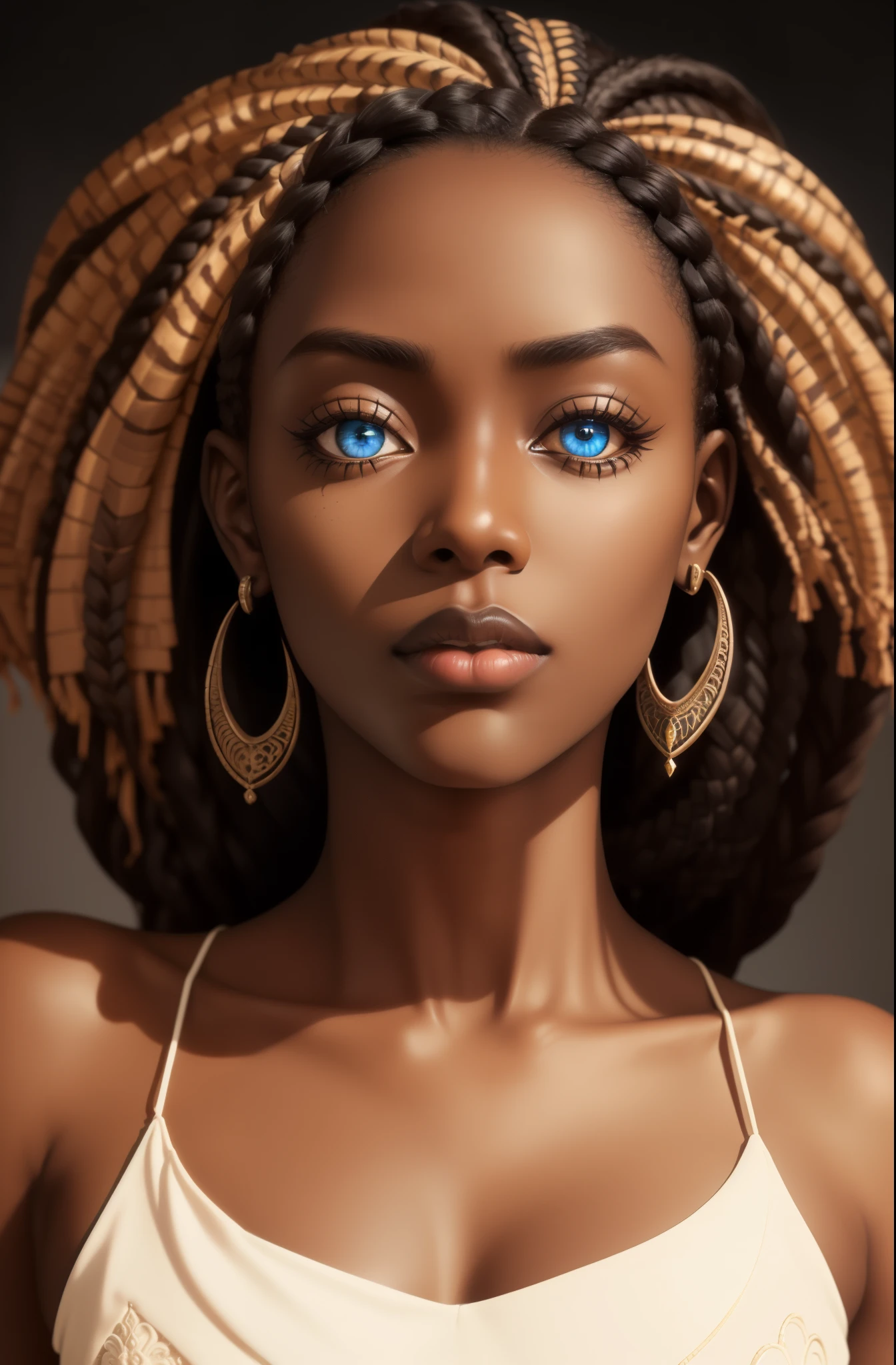 analog style, realistic, award-winning photo,(symmetric highly detailed eyes, fantastic eyes, intricate eyes:1.1), detailed background, full body, wide angle, beautiful 20 year old girl, African American, dark skin, lanky, dutch fishtail braid, flat chest, tiktok, instagram