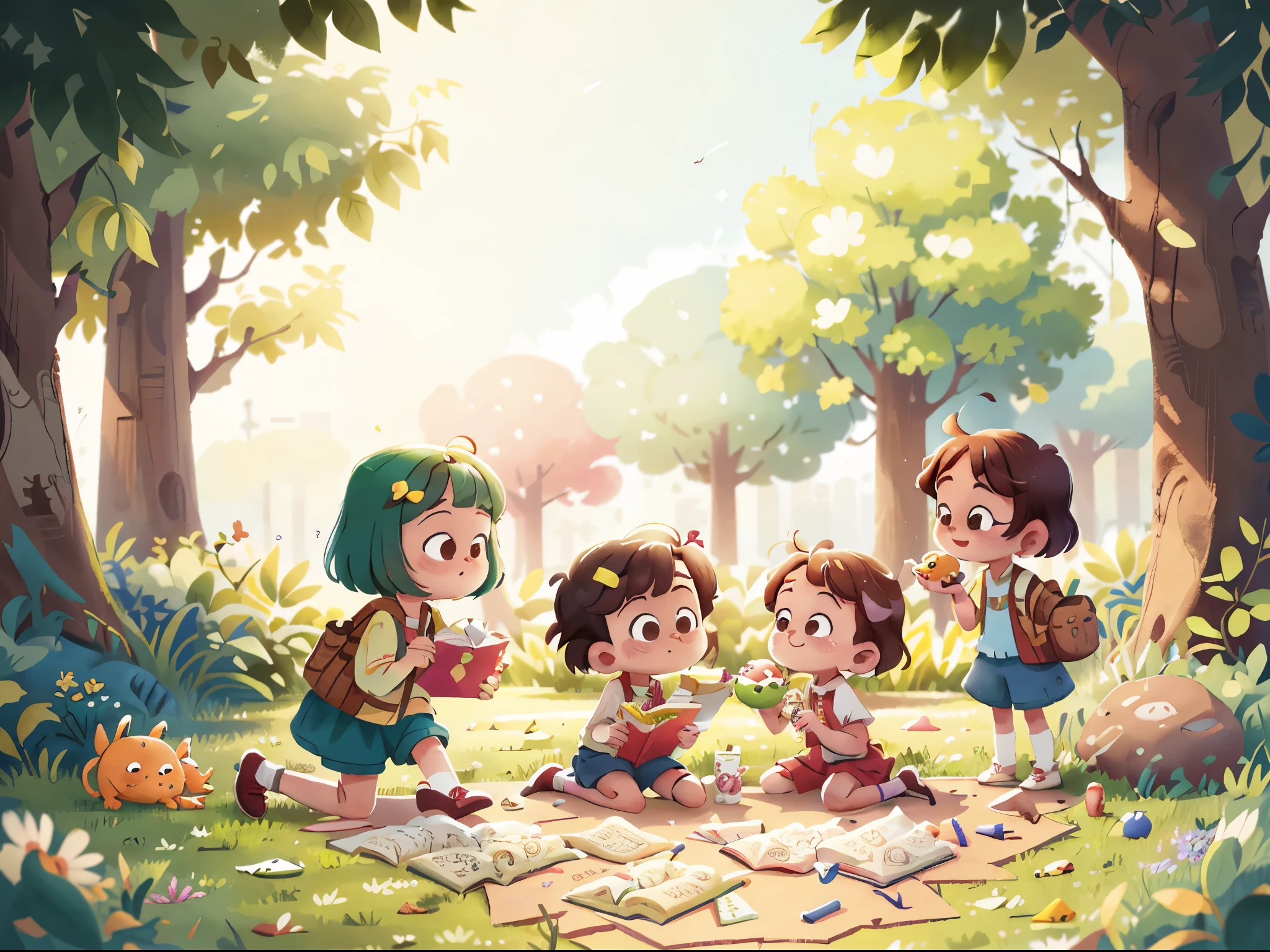 On an afternoon of play in the park, the "Pillipillias" found a sad . They approached gently and played together, bringing joy to the 's heart. The girls understood that being friends and supporting others is essential.