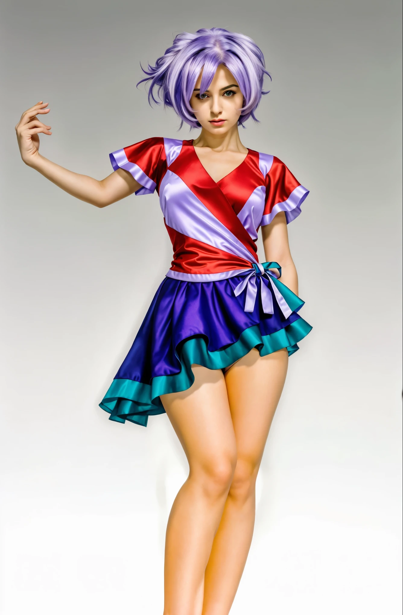 A close up of a woman in a short skirt and a shirt - SeaArt AI
