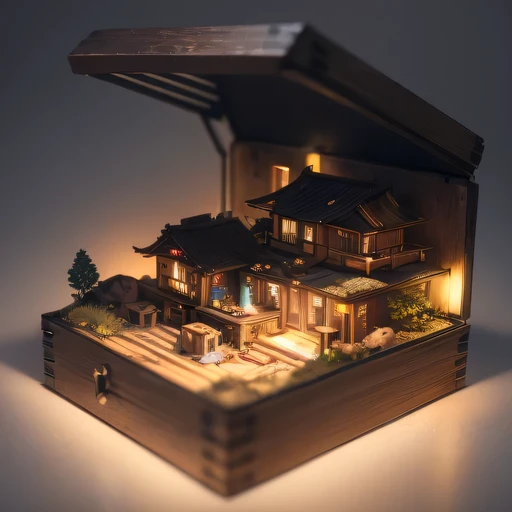 small realistic model, (bifurcation, original photo, best quality, masterpiece:1.4),Steampunk Cyberpunk2716年Lunar soil,(Cyberpunk light:1.3),on the table,horizon (related to land),(in a small nature box:1.3),Isometric, small nature, landscape on foundation,landscape,Distant focus((Lunar soil))