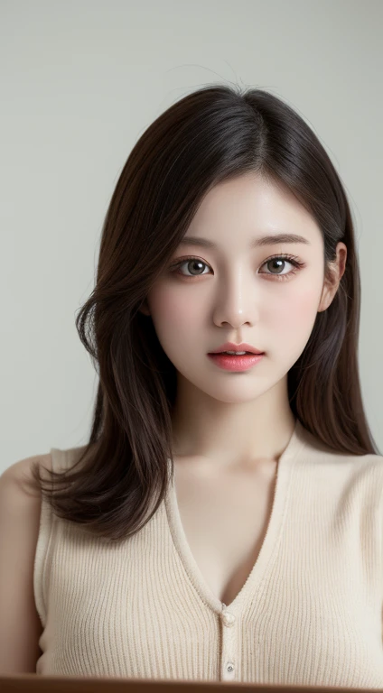 on the table, best quality, illustration, Super detailed, fine details, high resolution, 8k wallpaper, Perfect dynamic composition, Beautiful and delicate eyes, natural lips, Vest, big breasts, split, whole body, Navel exposed, casual sexy pose