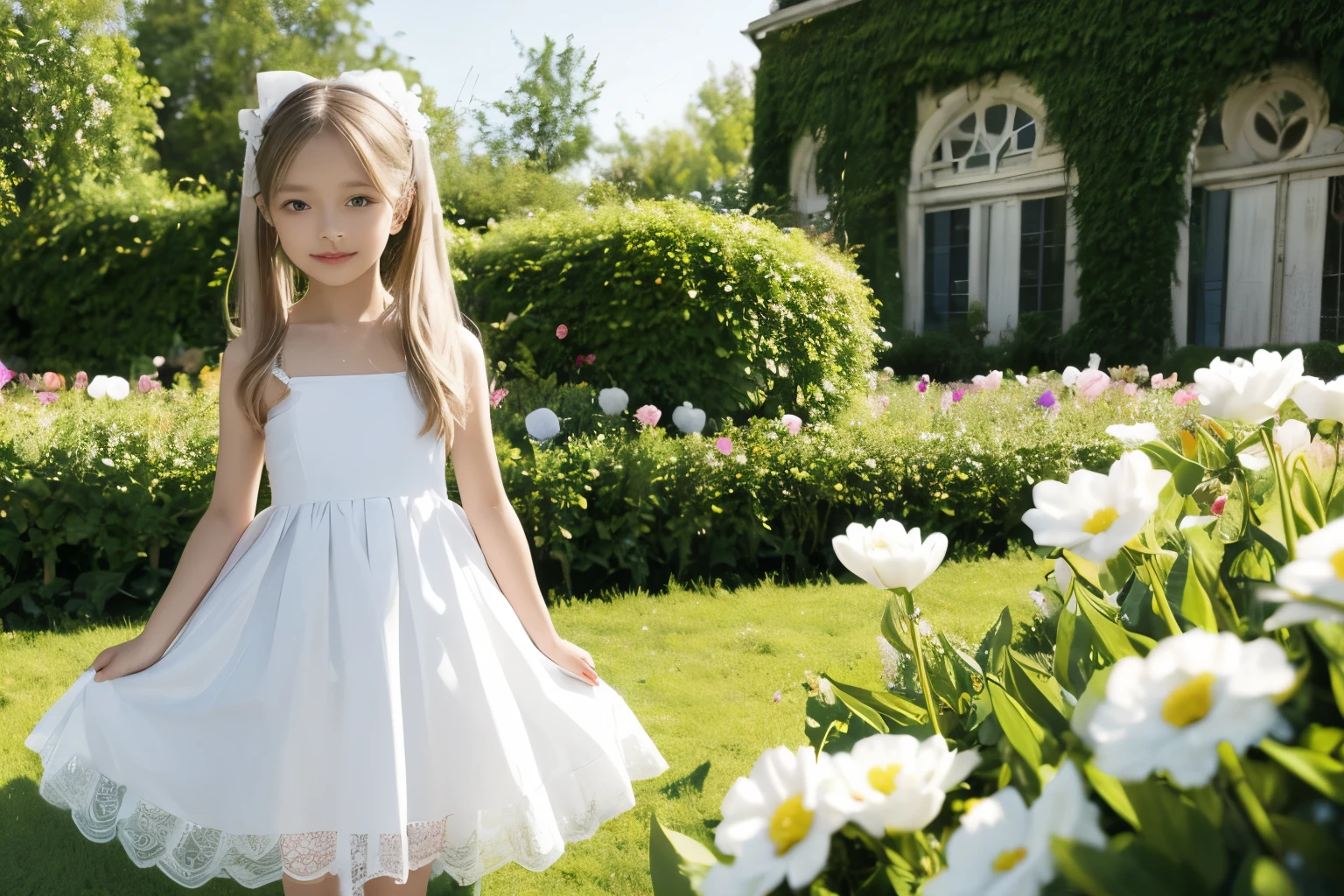 *********** in white dress with lace pattern