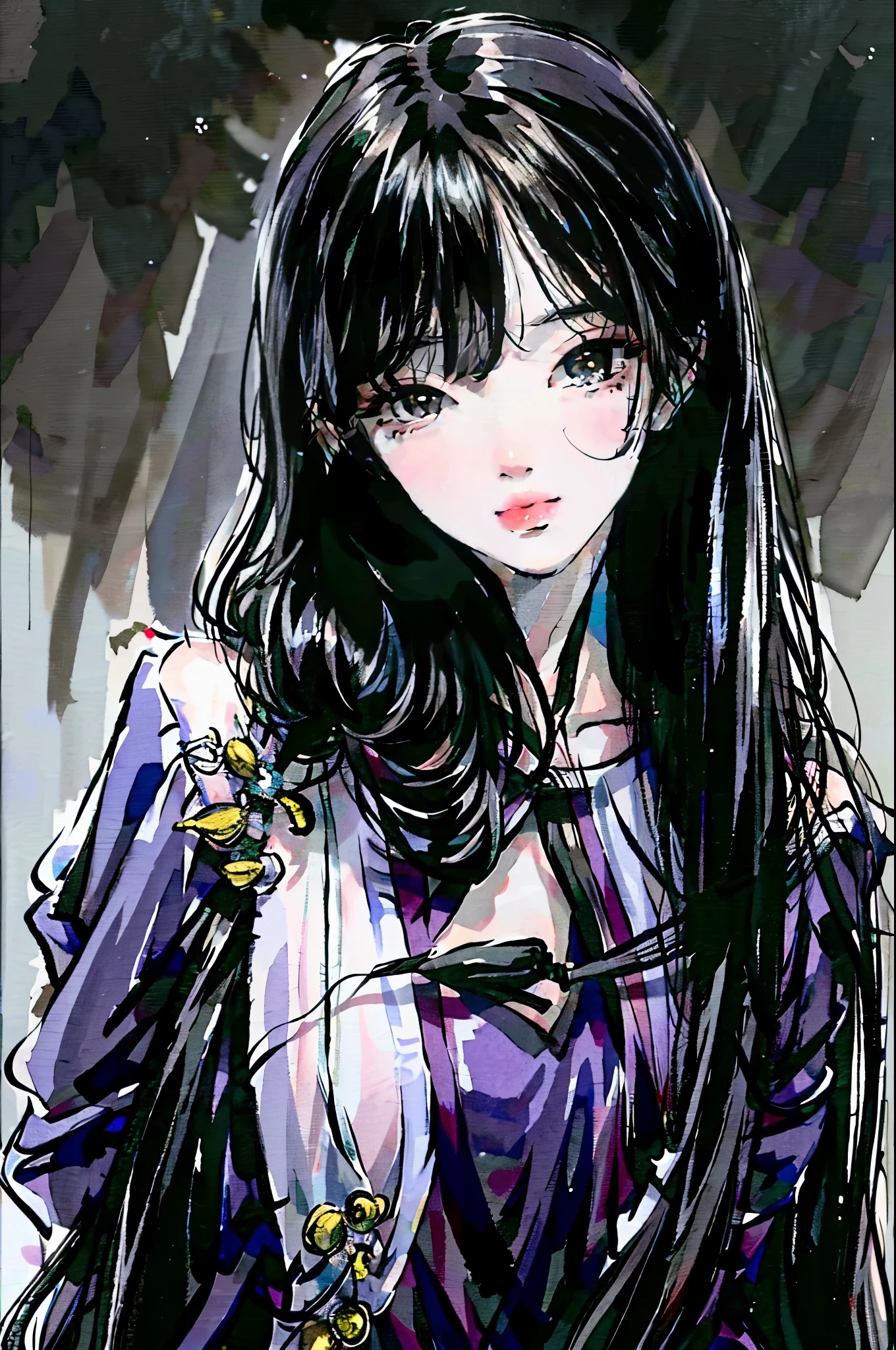 best qualtiy，masterpiece， 超高分辨率， （realisticlying：1.5）， RAW photogr，Ink Style Figure， 1girl， in the darkness night， deep shading， low tune， cold light， Sexy look,shoulder length straight black bob hair