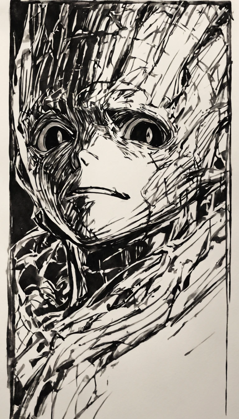 groot, portrait, (black and white ink sketch:1.3)
