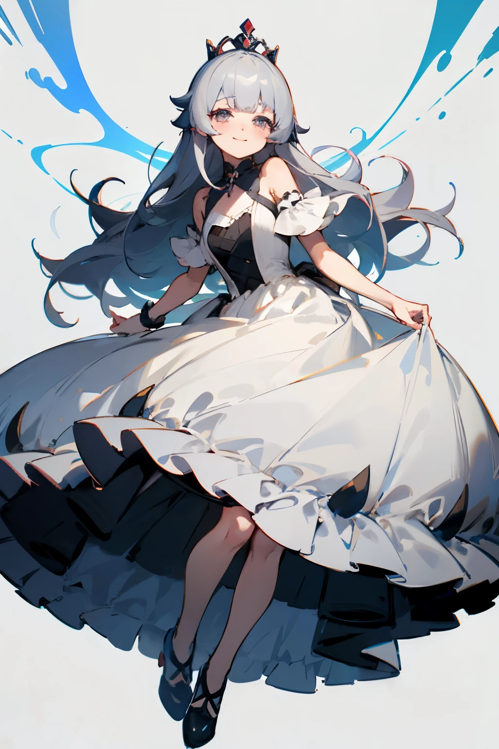 gray hair，long hair，Princess，dress，beautiful，Drooping eyes，Marume，Pitiful，smile