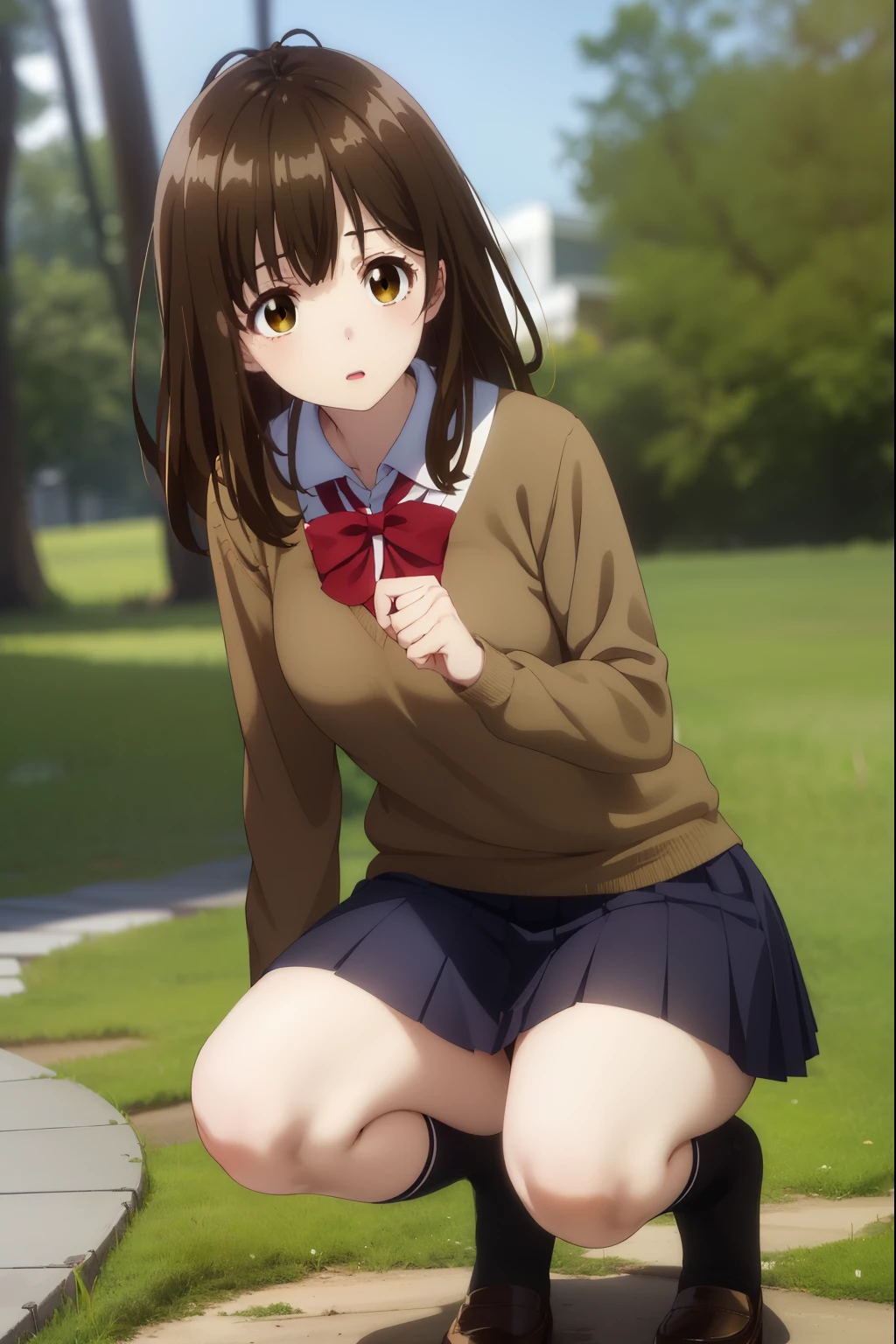 Sayuogiwara, Sayu Ogihara, brown hair, (brown eyes:1.5), medium hair,
break school uniform, bow, red bow, long sleeve, sweater, shirt, collared shirt, white shirt, skirt, pleated skirt, black skirt, socks, brown sweater,
break looking at viewer, whole body,
break{Japanese high school girl uniform},{{In the forest}},{{{{whole body}}}},(((genital hair))), NSFW, (((pubic hair))),（happy face）、（Toe to toe）、squat、pee,(((pubic hair))),（happy face）、{{{Toe to toe}}}、squat、pee、Take off your pants,ミニskirt、股間見えてる
break (masterpiece:1.2), highest quality, High resolution, unity 8k wallpaper, (figure:0.8), (beautiful and fine eyes:1.6), highly detailed face, perfect lighting, Very detailed CG, (perfect hands, perfect anatomy),