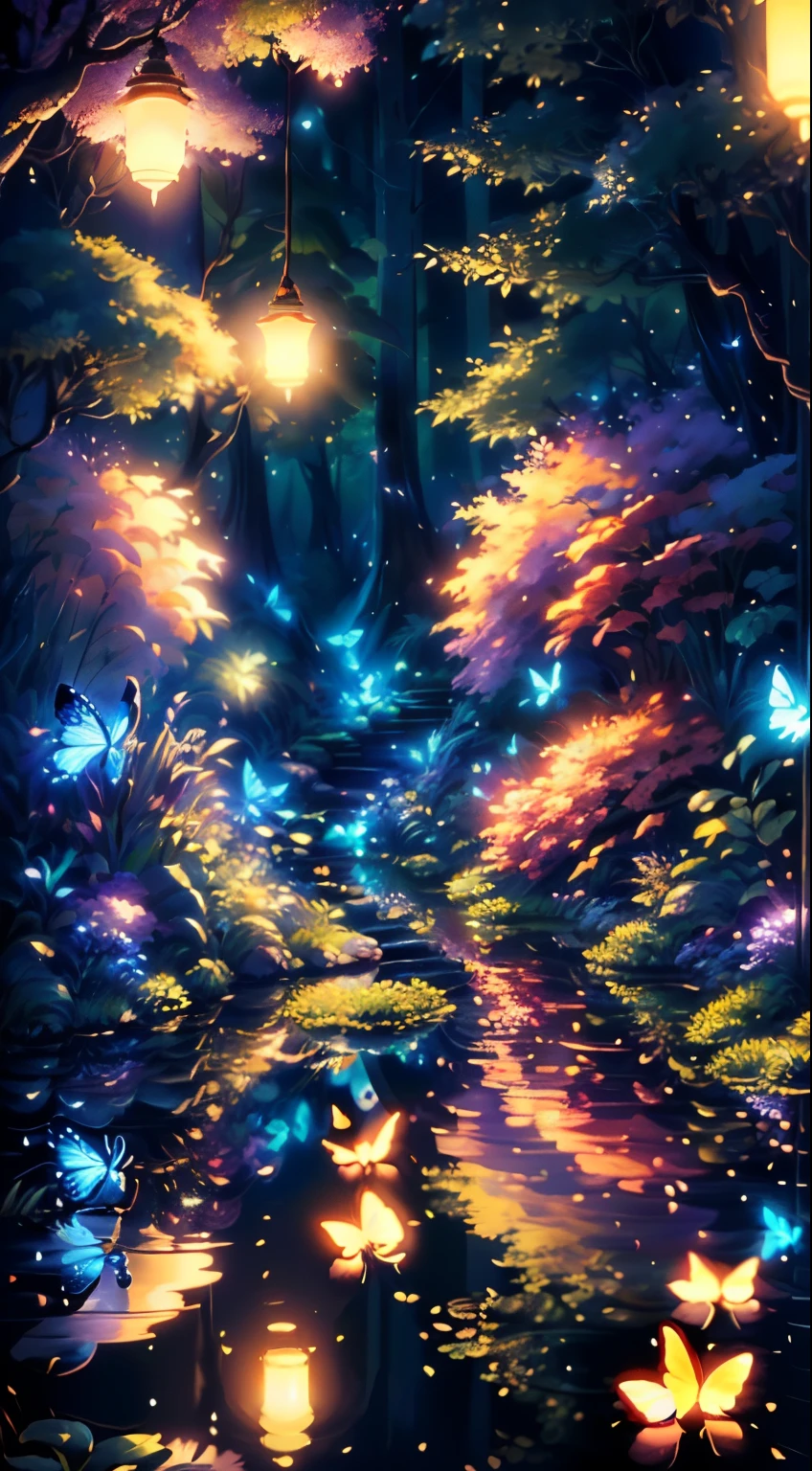 A masterpiece, the best quality, stunning reflections, the best reflections ever. (very detailed CG unity 8k wallpapers), (best quality), (best illustrations), (best shadows), forest theme with natural elements. Tall trees, quiet streams, small glowing mushrooms surrounded by delicate leaves and branches, with fireflies and glowing particle effects,, (natural elements), (jungle theme), (leaves), (twigs), (fireflies), butterflies, (delicate leaves), (glow), (particle effects). , Isometric 3D, Octane Rendering, Ray Traced, Super Detailed
