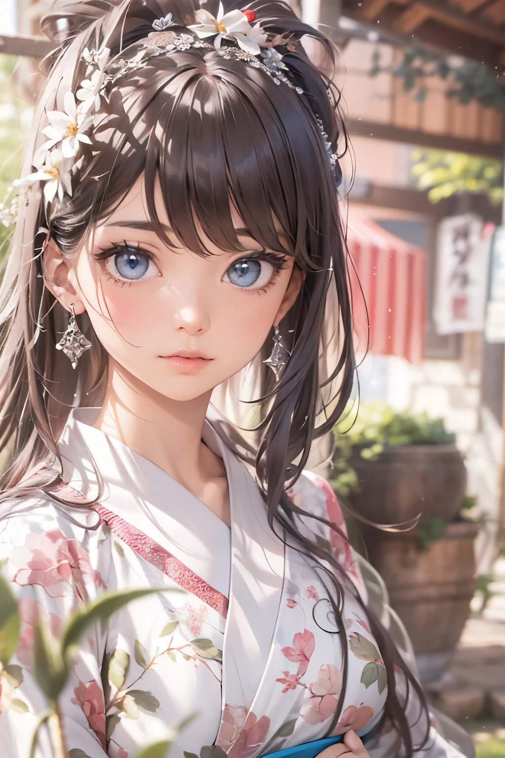 highest quality、masterpiece、Super detailed、ultra high resolution、slender、medium bust、(whole body:1.2)、High definition background、realistic eyes、blurred background、(very detailed face and eyes、beautiful face、super detailed skin、Fine skin texture:1.3)、Japan veranda、shoji、Spring landscape、