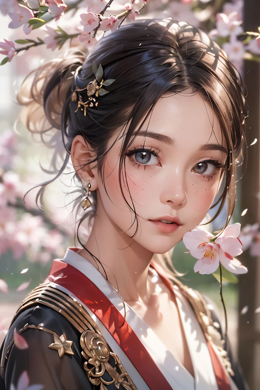 highest quality、masterpiece、Super detailed、ultra high resolution、slender、medium bust、(whole body:1.2)、High definition background、realistic eyes、blurred background、(very detailed face and eyes、beautiful face、super detailed skin、Fine skin texture:1.3)、Japan veranda、shoji、Spring landscape、