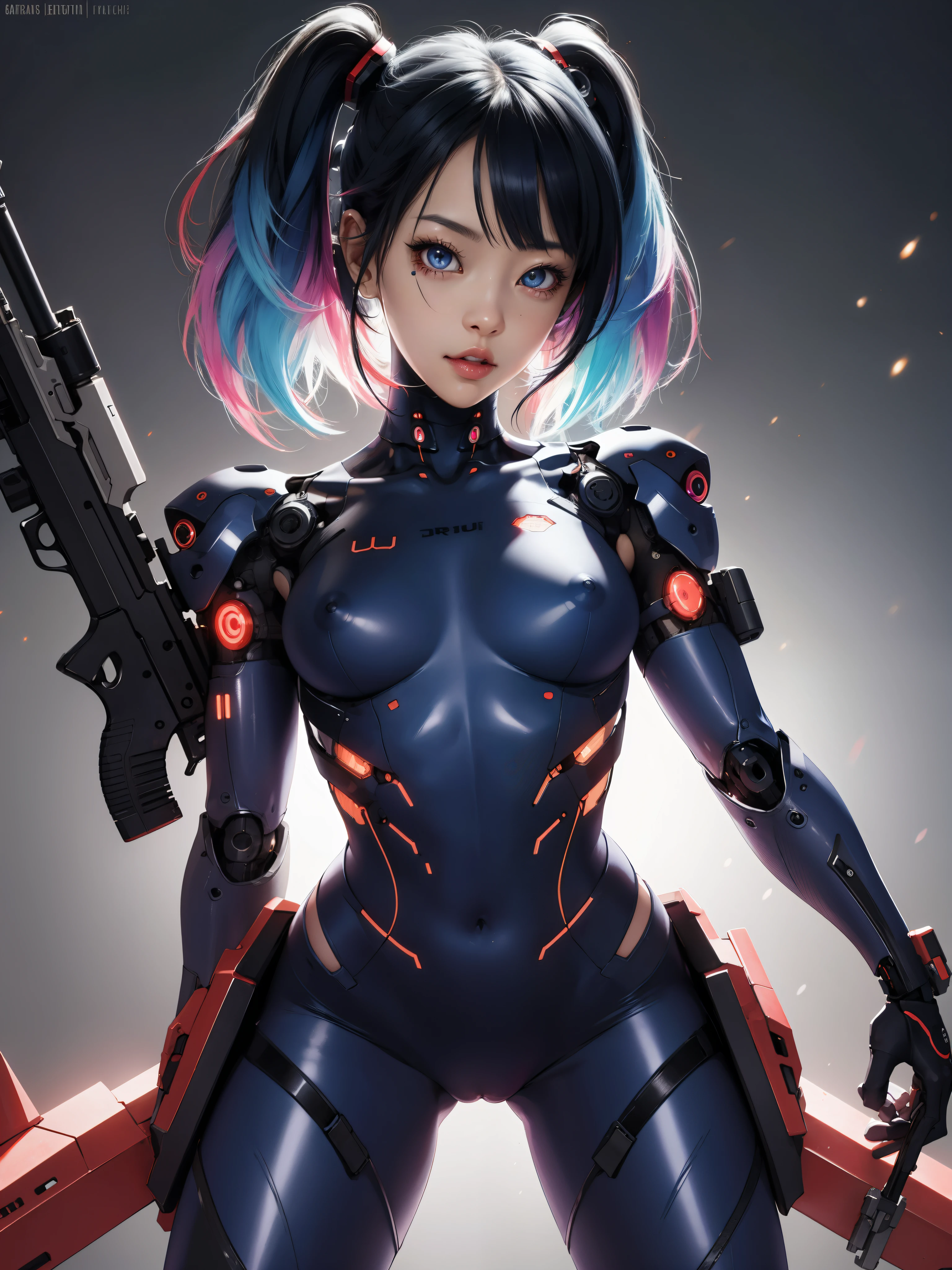 NSFW,cyborg girl,colorful,highest quality,detailed,cute,hentai,erotic pose,Armed,