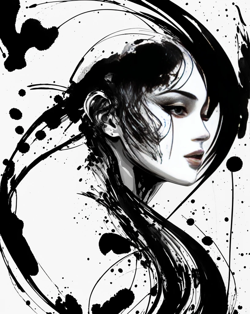 (best quality,4k,8k,highres,masterpiece:1.2),ultra-detailed,ink style figure,expressive strokes,dramatic shading,black and white,fine details,high contrast,dim lighting,monochrome,illustration,pen and ink,etched lines,splatters of ink,sketch aesthetic,enticing pose,curved lines,fluid movement,striking composition,elegant simplicity,inky texture,artistic interpretation