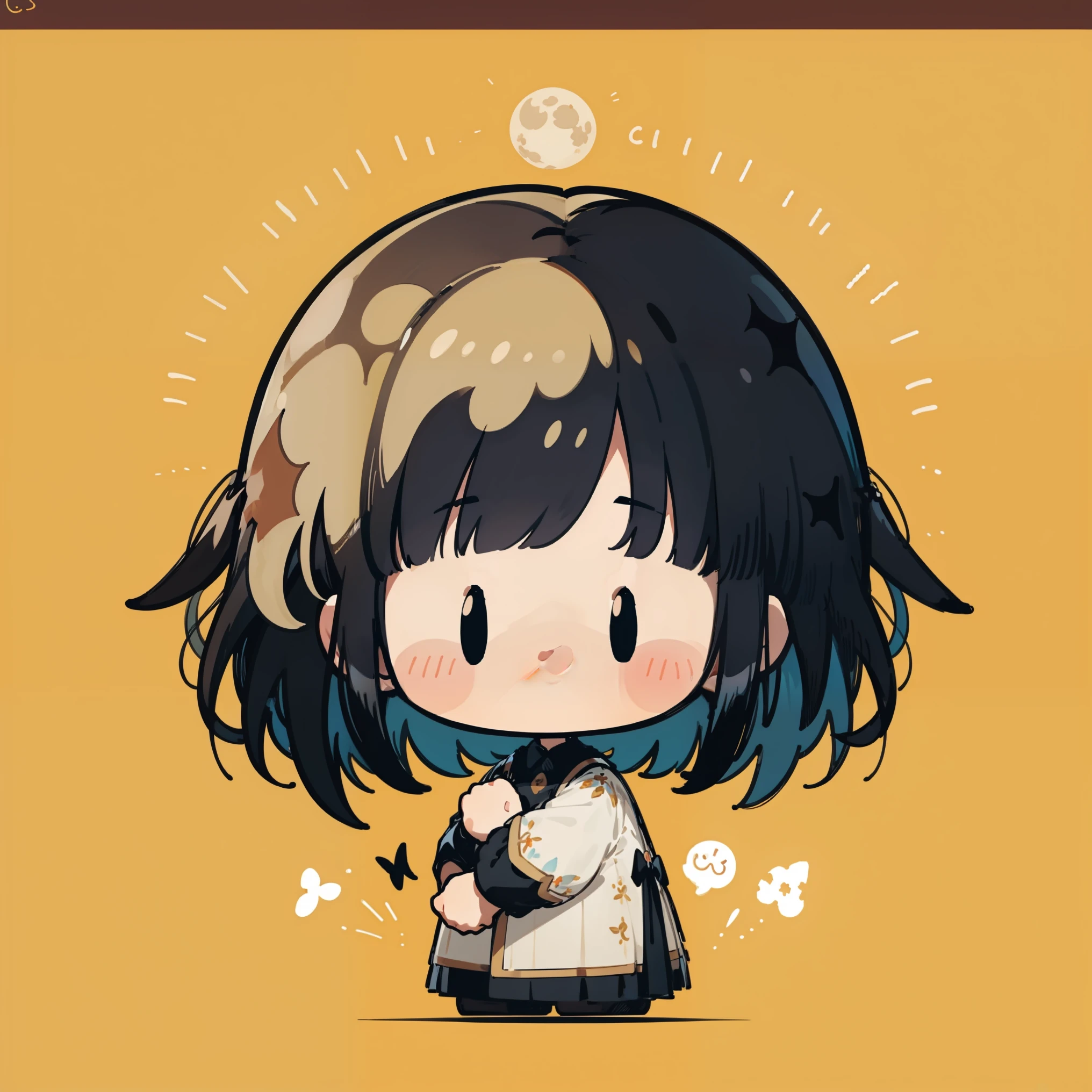 The girl with black hair,Short detailed hair,effeminate,surprise,consternation,Under the moonlight,Tear Chibi