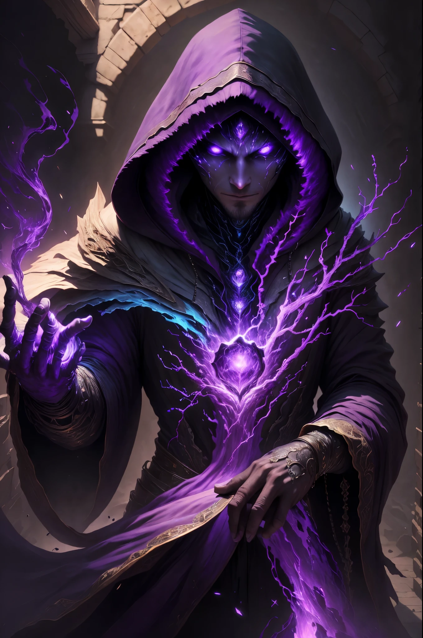 best quality, masterpiece, ultra high resolution, (realistic photo: 1.4), surrealism, dreamlike, V0id3nergy, being hooded in the dark, representing an umbral elemental, infiltrating with purple energy that attracts rocks everywhere, perfect shadows, high quality shading, photorealistic Shadowdancer, shadow magic, darkness control, stealth, shadowstep, umbral spells, hidden blade,
