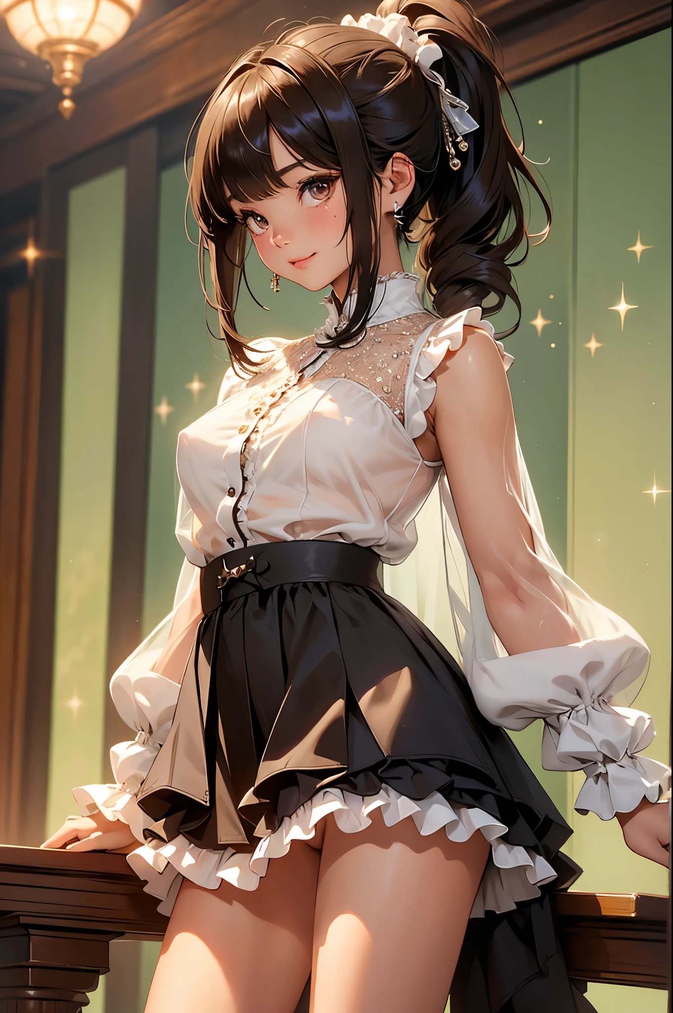 (quality)), ((masterpiece)), Recommended results、Puffy nipples、(see through:1.5)、straighten your back、abdominal muscles、huge bust、angle to floor:1.2、low camera angle、hair loss on crotch,Hatsune Miku,Smile、night、original photography、(((ultimate beauty portrait)))、((sparkles on the skin))、1 girl、Beautiful girl from Prague、bright expression、((brown hair))、()、(frilly skirt:1.5)、((Big eyes sparkling like gems))、cardigan shirt、open your clothes、even、Skin glows、(medium hair)、(silk ponytail)、( Everlasting)、(from below)、Under the skirt、(from below看内衣的特写)、Eyeliner、beautiful bangs、hair between eyes、((masterpiece、quality、super detailed、lamp、intricate details、high resolution、Very detailed))、background of the matter、8 gourde、digital SLR、soft light、高quality、film grain、XT3 、See deeply、natural soft light、Kamimei、plump bust