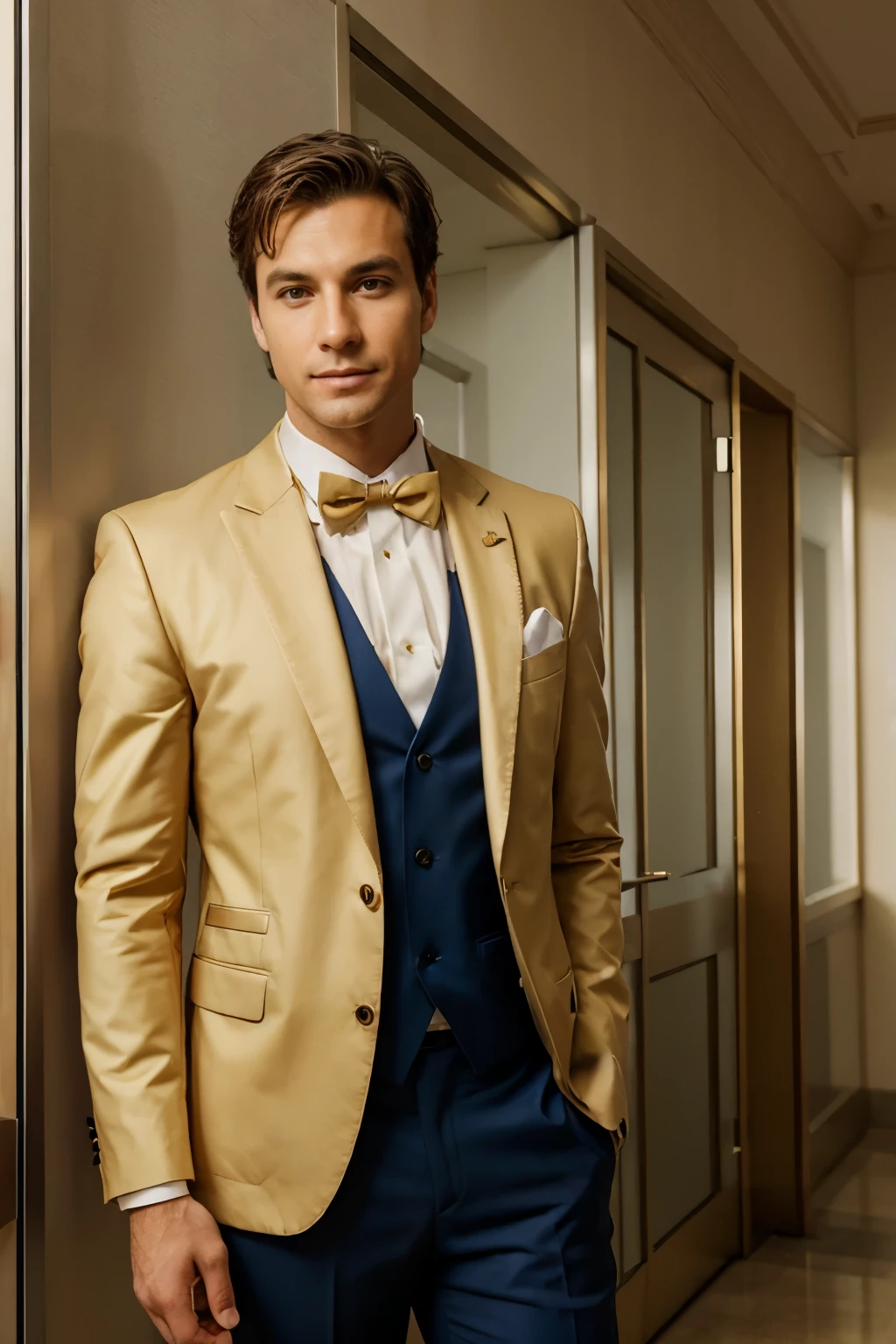 BUSINESSMAN IN VERSACCI SUIT WITH GOLDEN BOWTIE