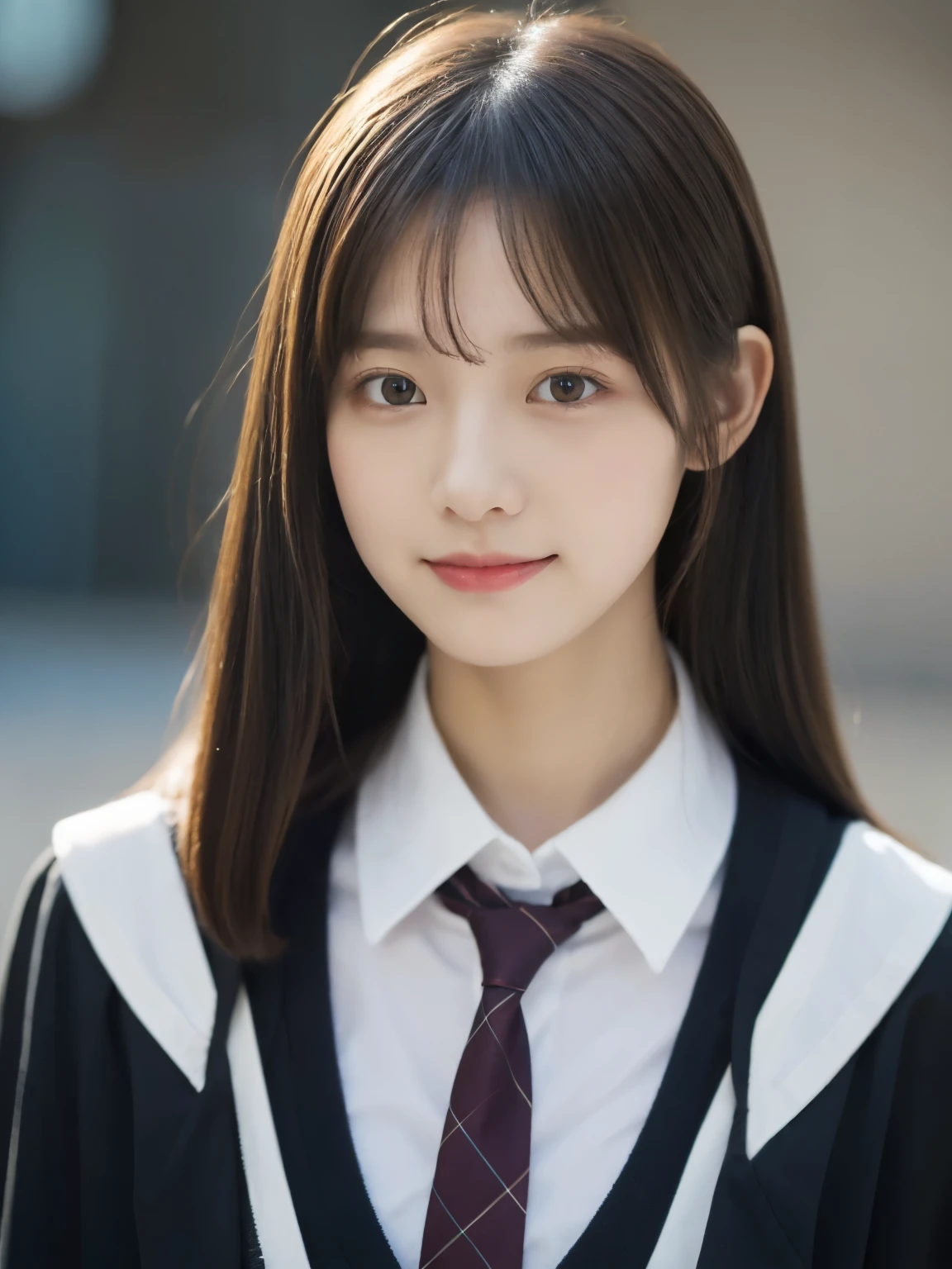 tmasterpiece,top-quality,offcial art,Highly detailed CG Unity 8K wallpapers,female high-school student,Very delicate beautiful,超A high resolution,(realisticlying:1.4),Golden Hour Lighting,(full body Esbian),in class room,(Platinum Shorthair:0.8),(Pretty eyes),looking at viewert,facing front,Twin-tailed hair, ssmile,JK Skirt(Plaid), bust,high-school uniform,neck tie, tmasterpiece, best qualtiy, RAW photogr, realisticlying, faces, incredibly absurd res, depth of fields, hight resolution, ultra - detailed, finedetail, Very detailed, extremely detailed eye and face, Sharp pupils, pupil realistic, tack sharp focus, cinmatic lighting, Idol style、Super Cute:1.2、A dark-haired、bangss、
