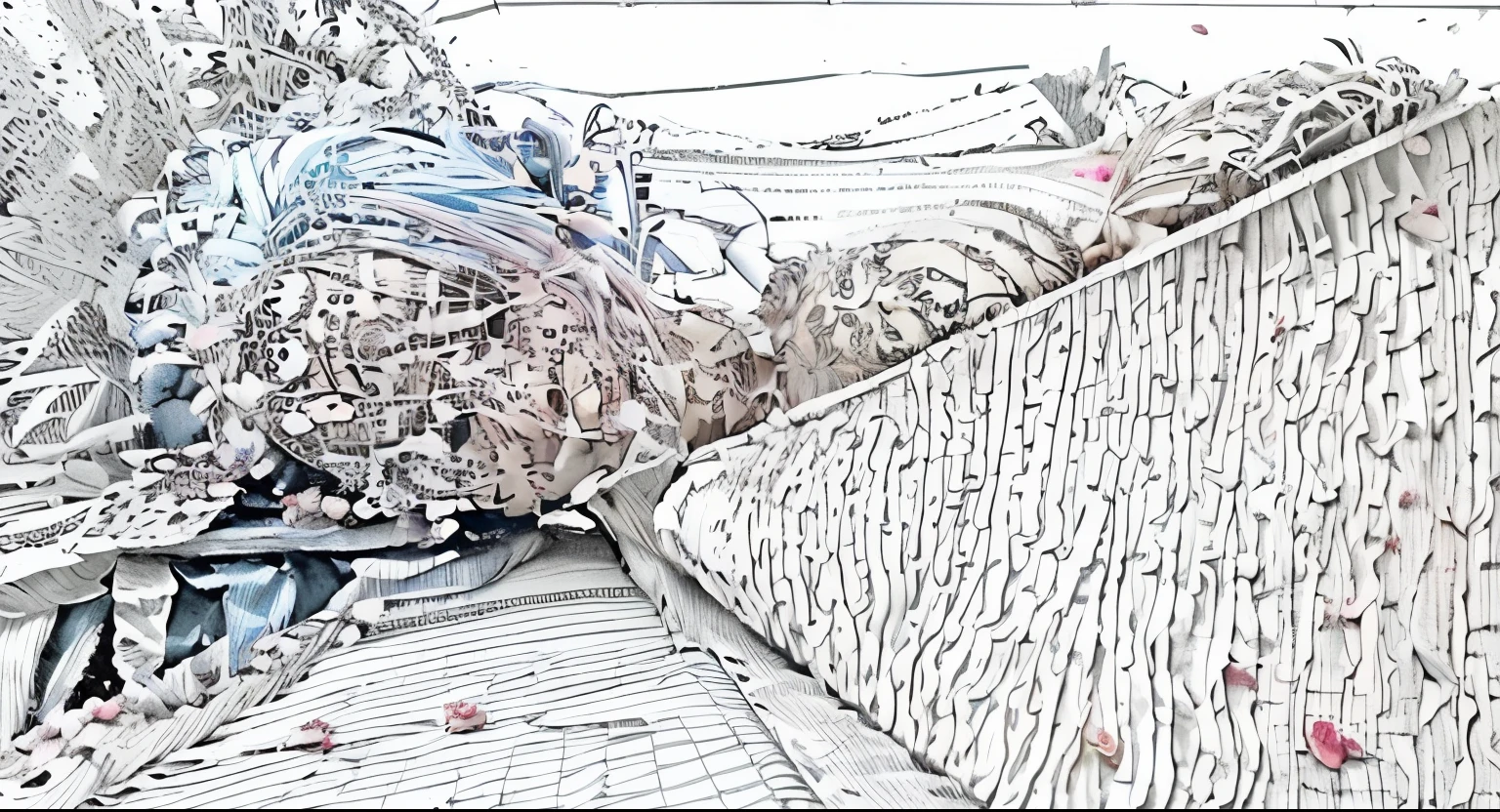 highly detailed, seductive erotic female is sweating, covered in rose pedals, (busty, pink/blue hair), centered on the face, face focused, intricate eyes,