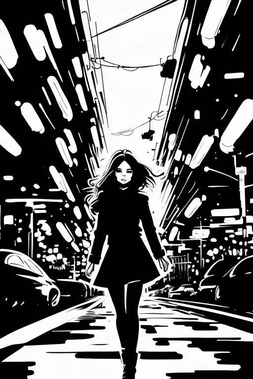 best quality, ink style, Vivid depiction of human movement, cute girl, speed line, monochrome, professional lighting