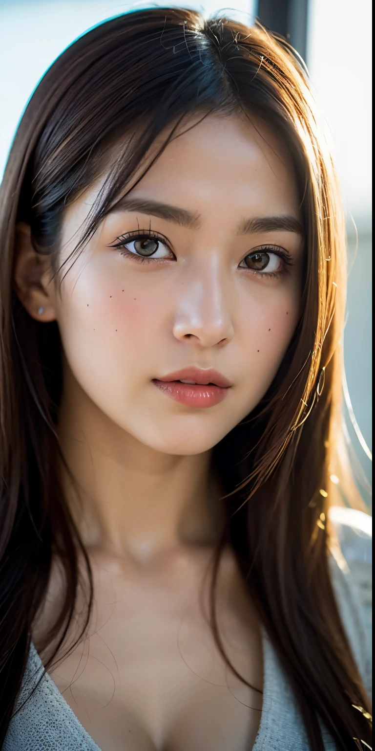 escape room,Random texture material,Upper body close-up,A girl who dresses extremely conservatively and is the most beautiful girl here,The picture is extremely realistic,(Extremely detailed),Add details,再Add details,(Very realistic skin texture),Increased skin texture,Sunlight shines,,The picture is more three-dimensional,hair enhancement。