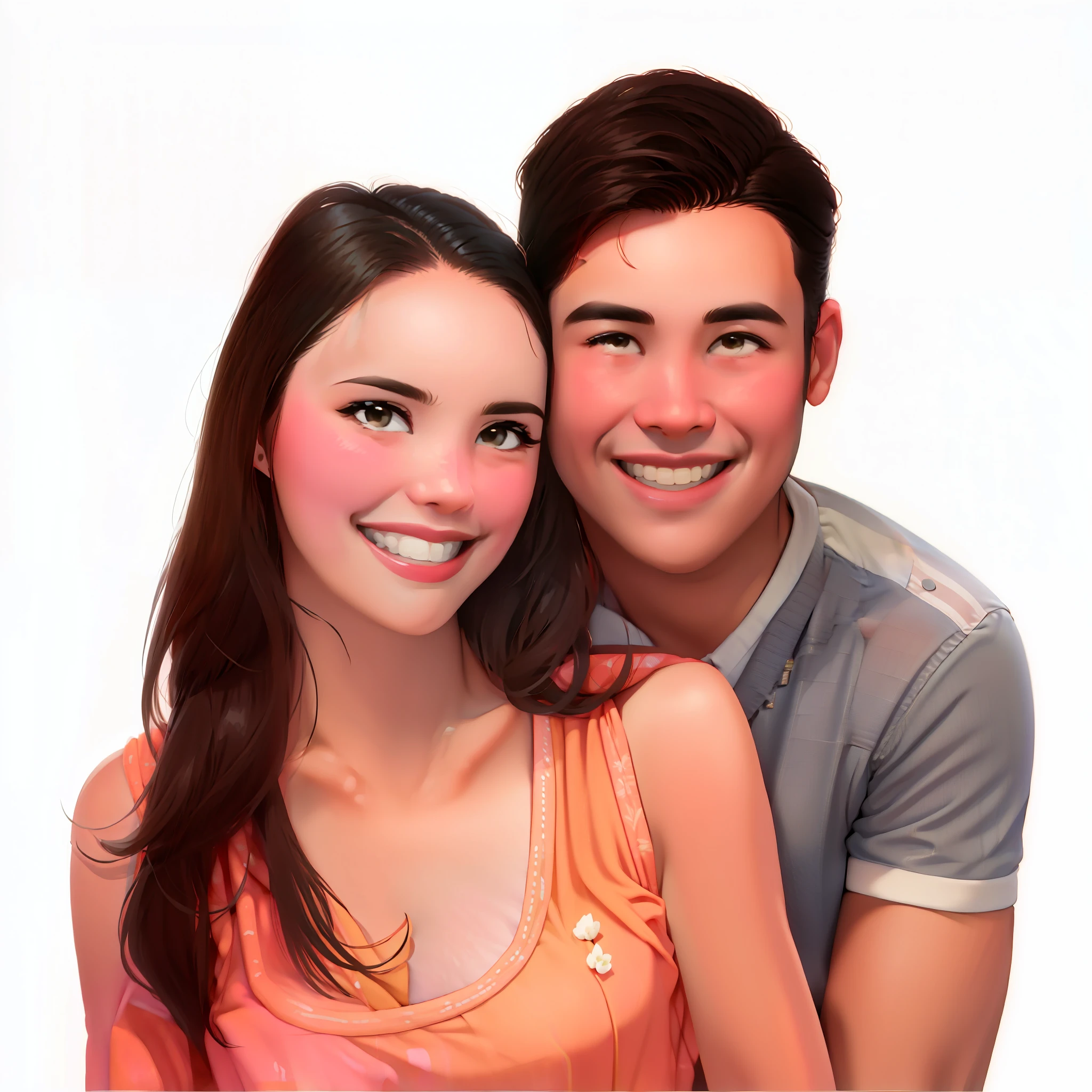smiling young couple posing for a picture with white background, smiling couple, happy couple, lovely couple, couple portrait, couples portrait, by Juan O'Gorman, couple pose, couple, man and woman, tyler edlin and natasha tan, attractive photo, attractive girl, romantic couple, jordan grimmer and natasha tan, young , man and woman in love, teen