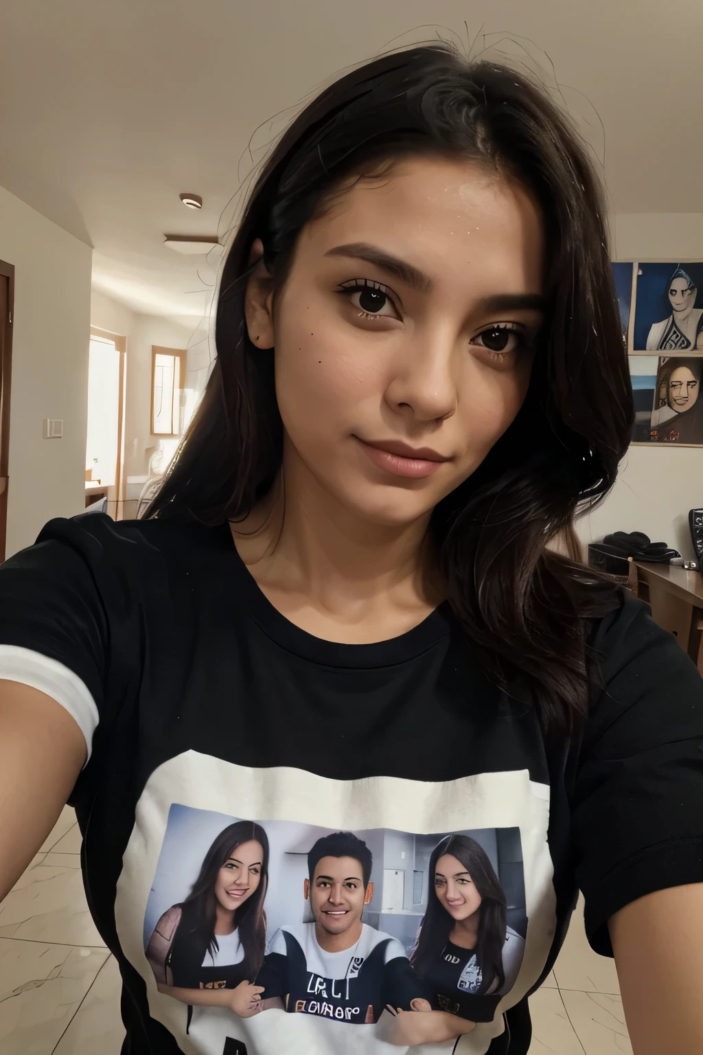 foto del rostro selfie casual en casa y una remera completamente negra